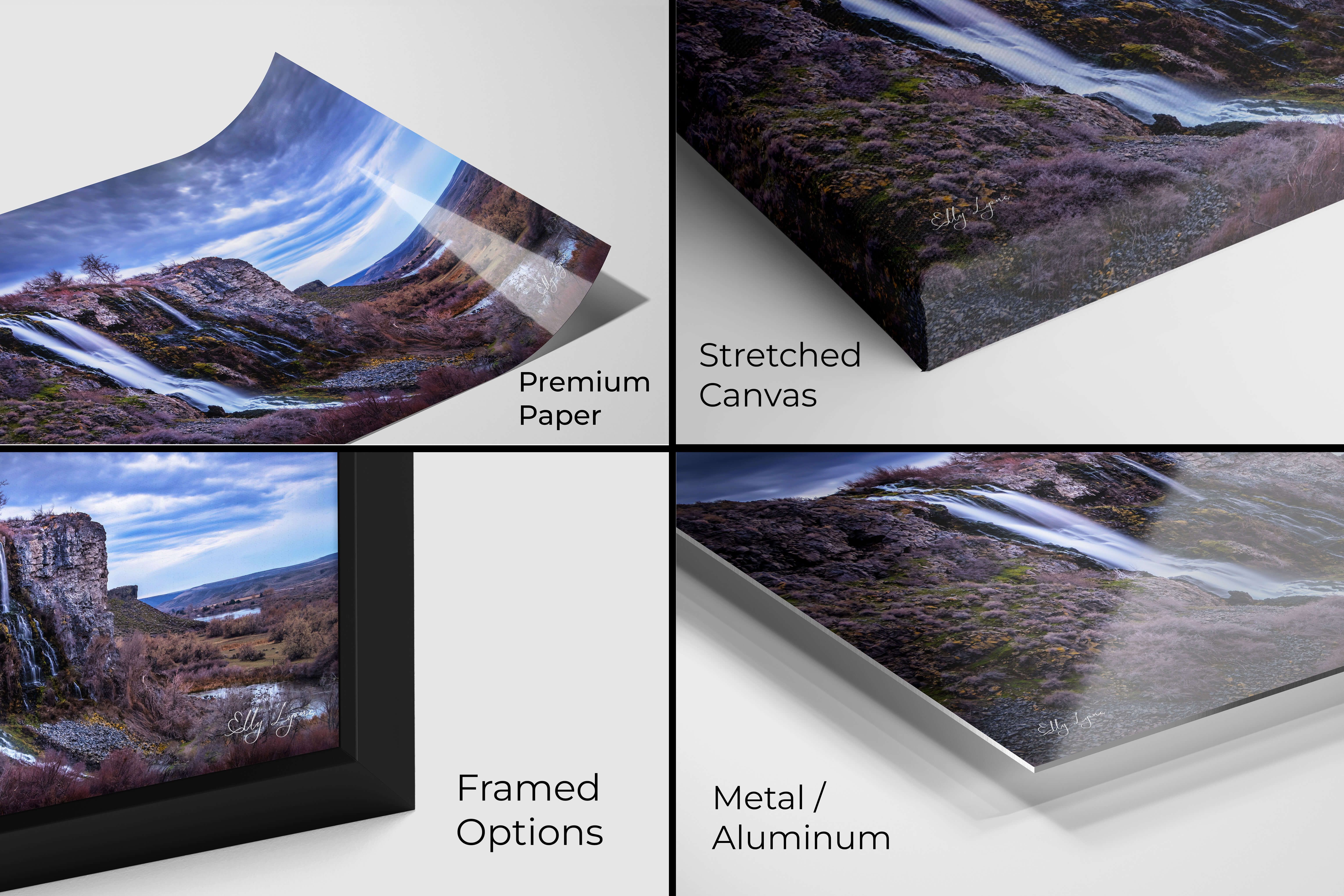Detail view of Ritter Island photo print shown on premium paper, canvas, metal, and acrylic finishes.