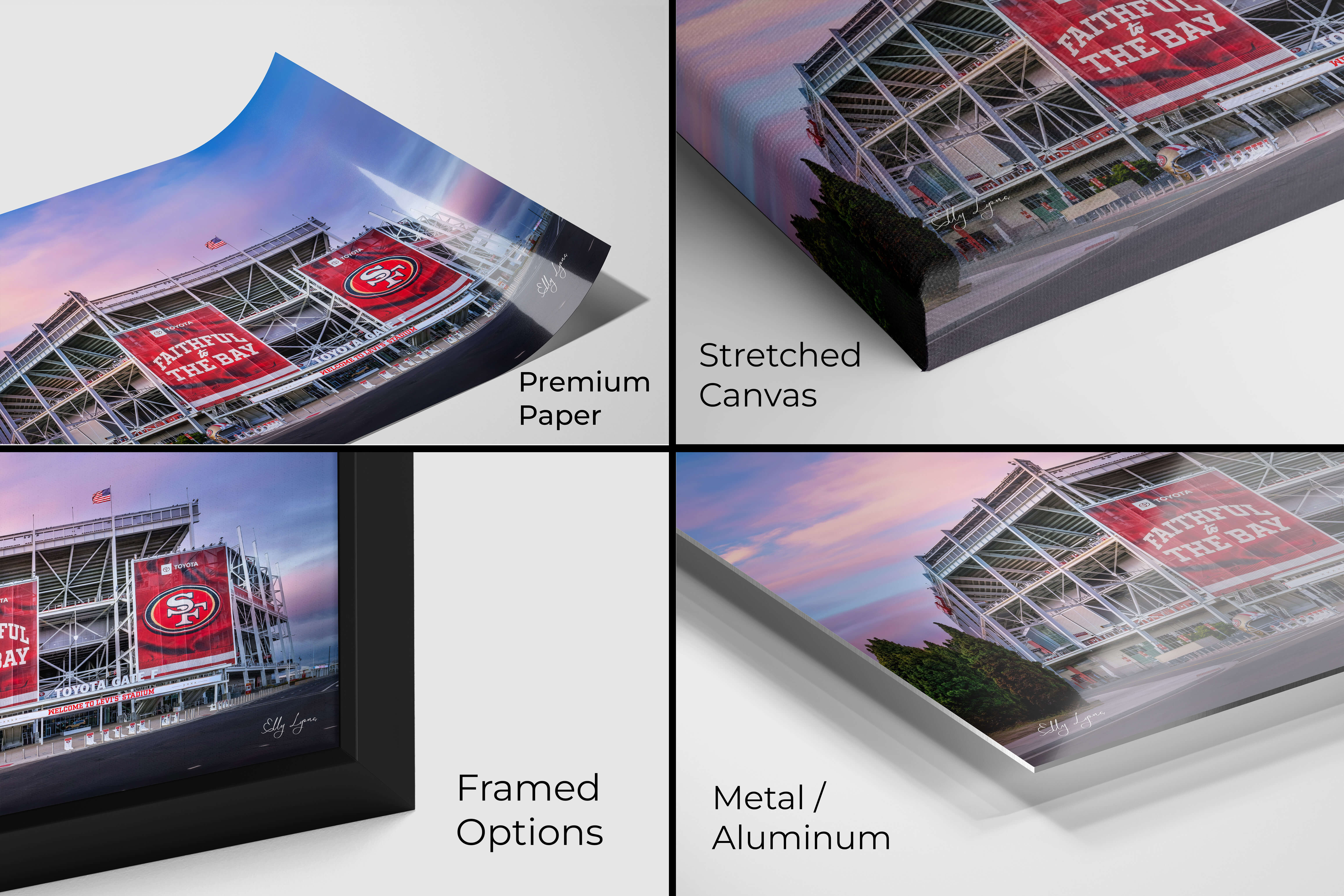 Close-up detail of Levi’s Stadium print available on premium photo paper, canvas, metal, and acrylic with optional framing.
