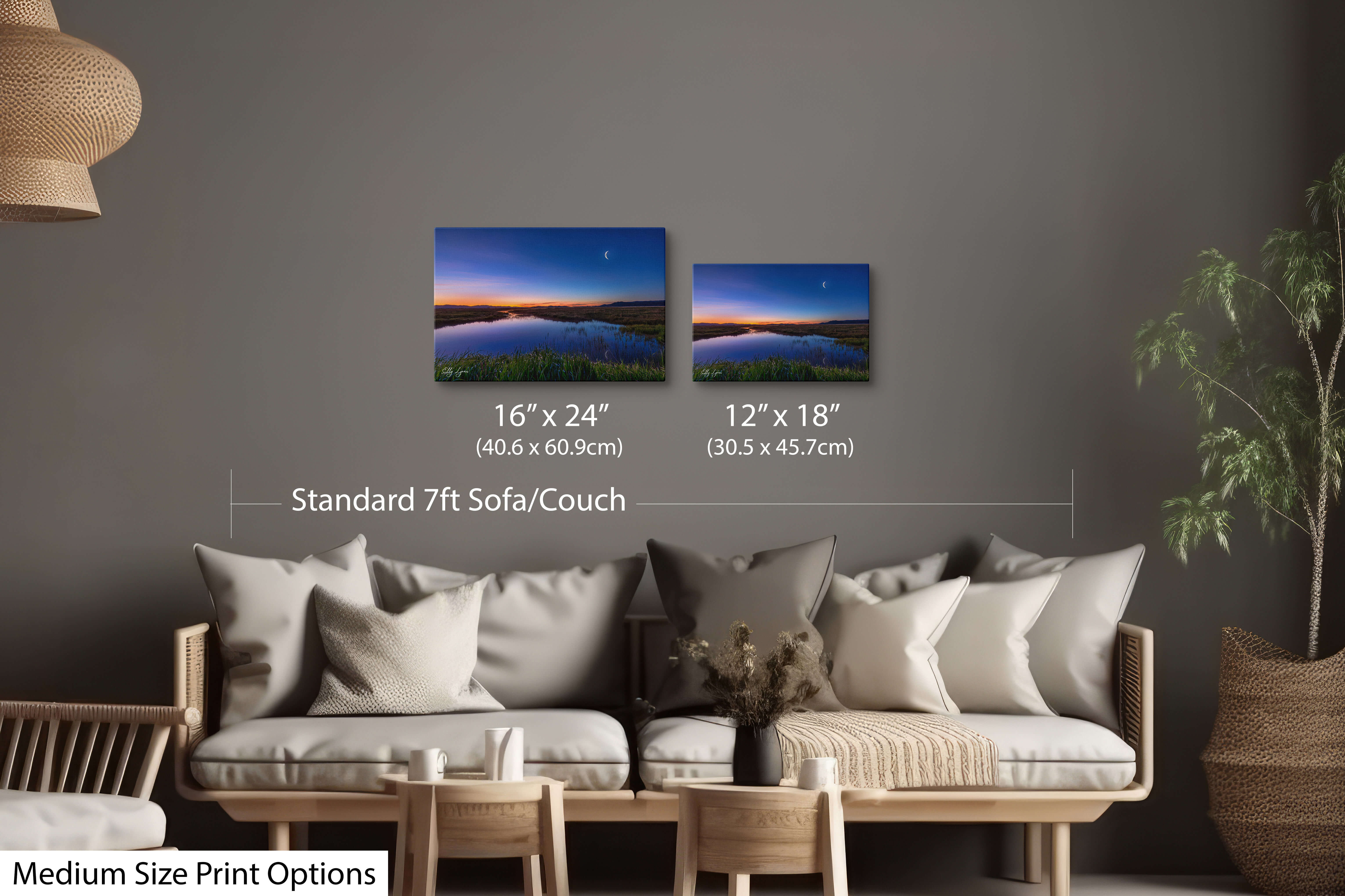 Medium-sized prints of a moonrise landscape reflecting peace and stillness.