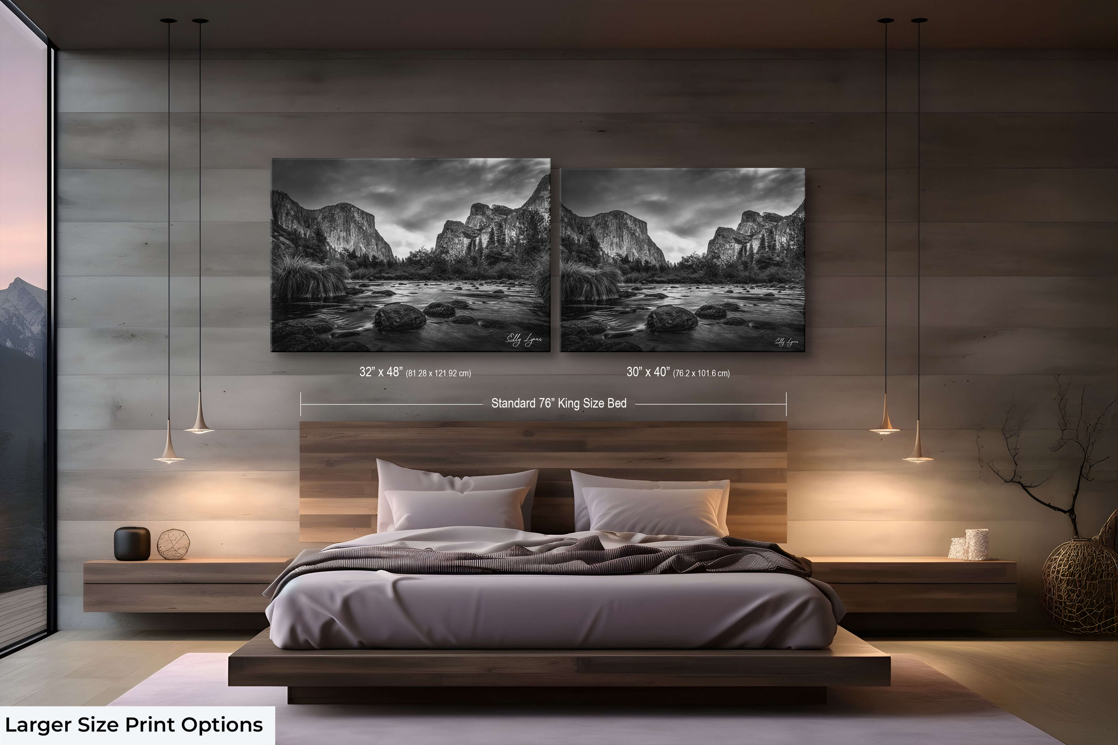 “The Stillness Between Giants” - Yosemite Valley Black and White Wall Decor | El Capitan & Cathedral Rocks River View Fine Art Print