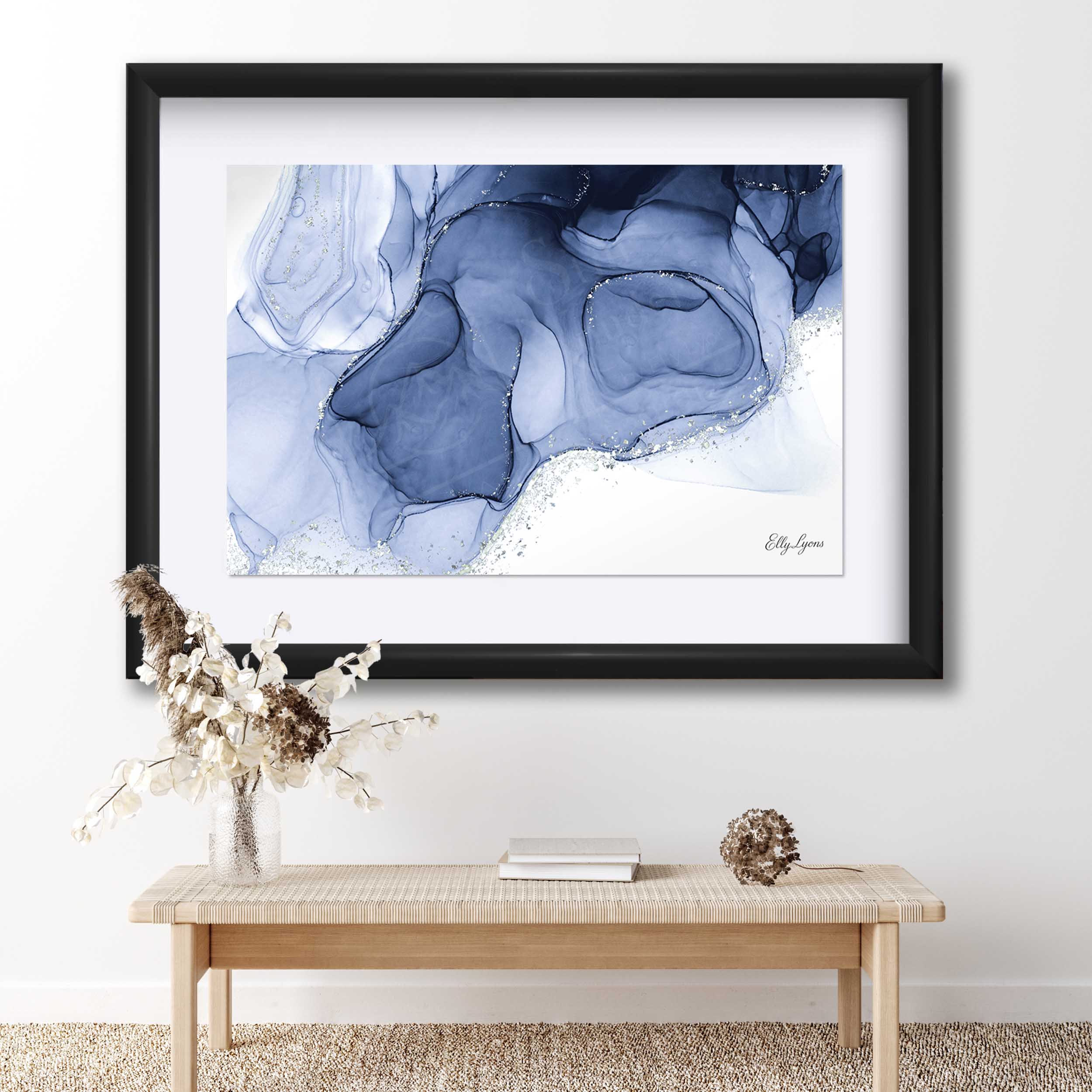 Elegant, Refined Indigo Abstract Print - "Liquid Dreams"
