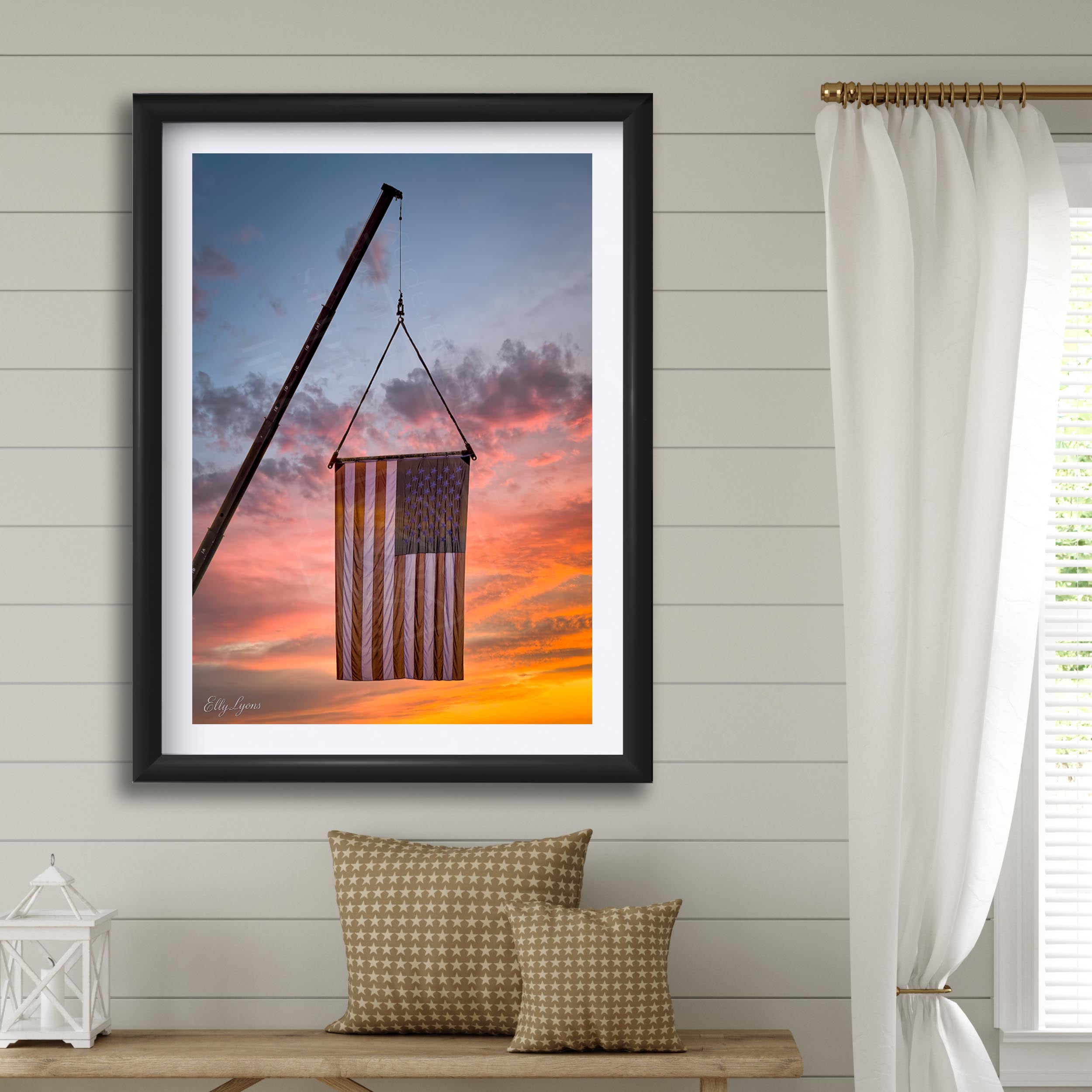 American Flag Sunset Print, Patriotic Wall Decor