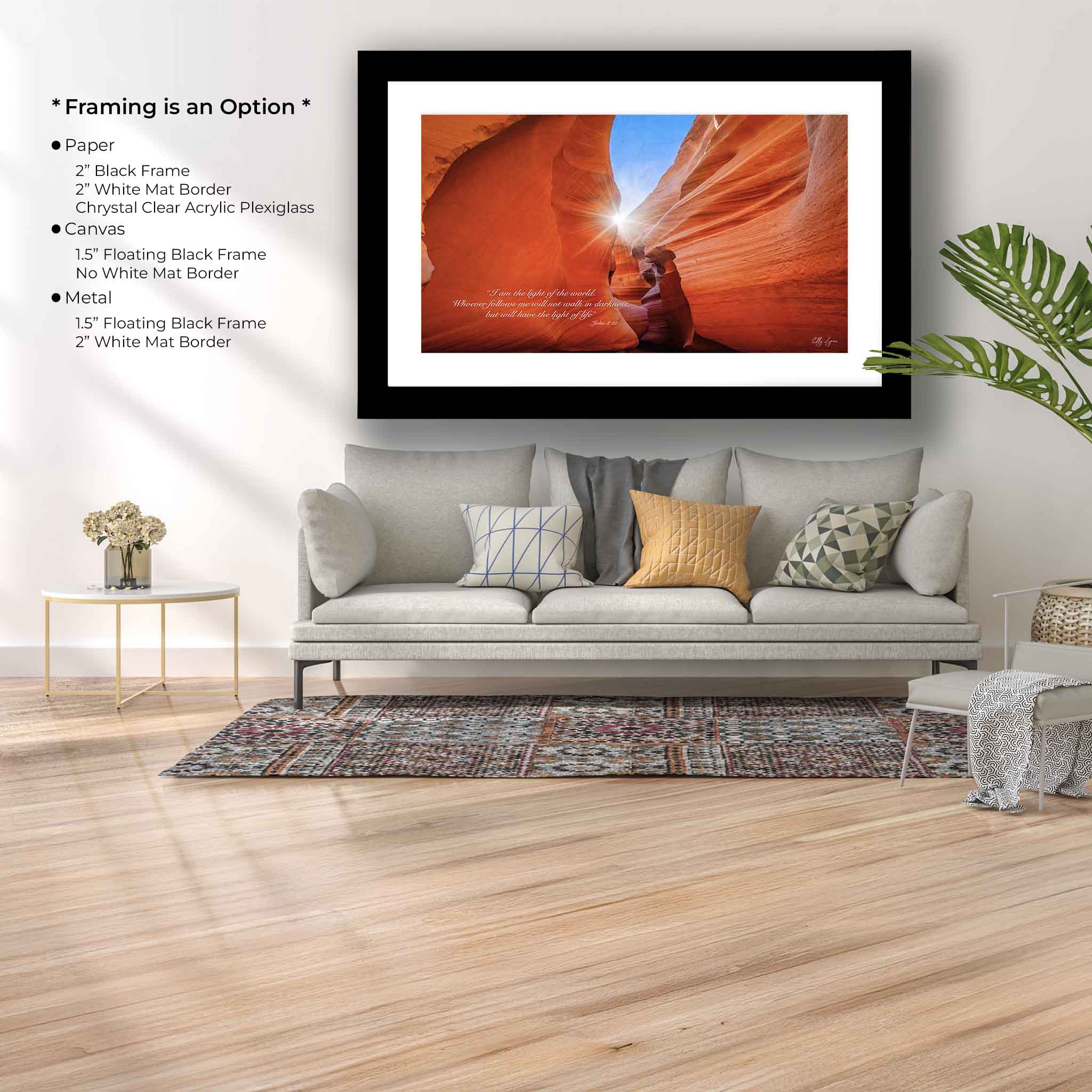 Antelope Canyon Art Print – Inspirational Scripture Wall Hanging with Starburst Light