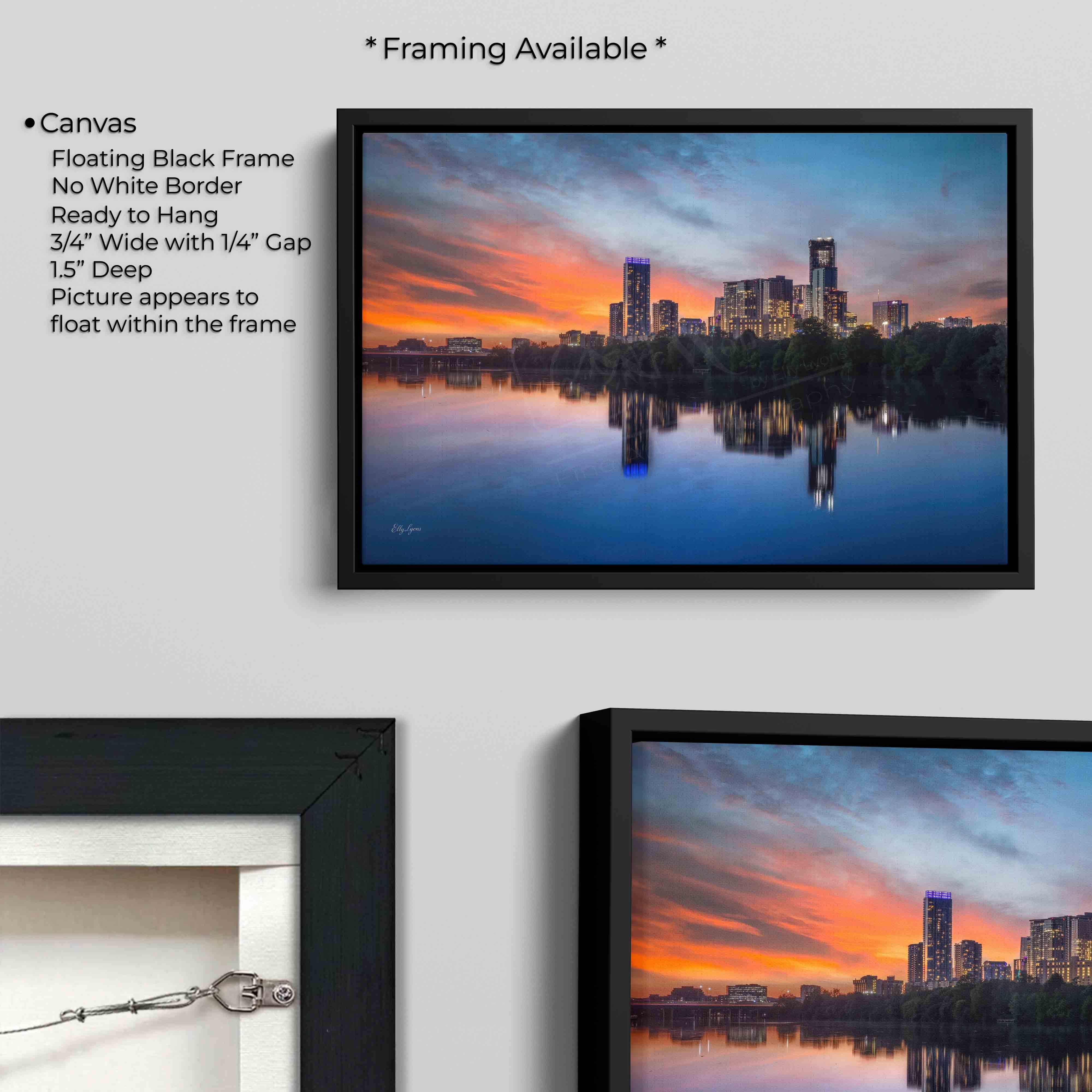 Austin Skyline Sunset  Print, Texas Riverfront Wall Decor