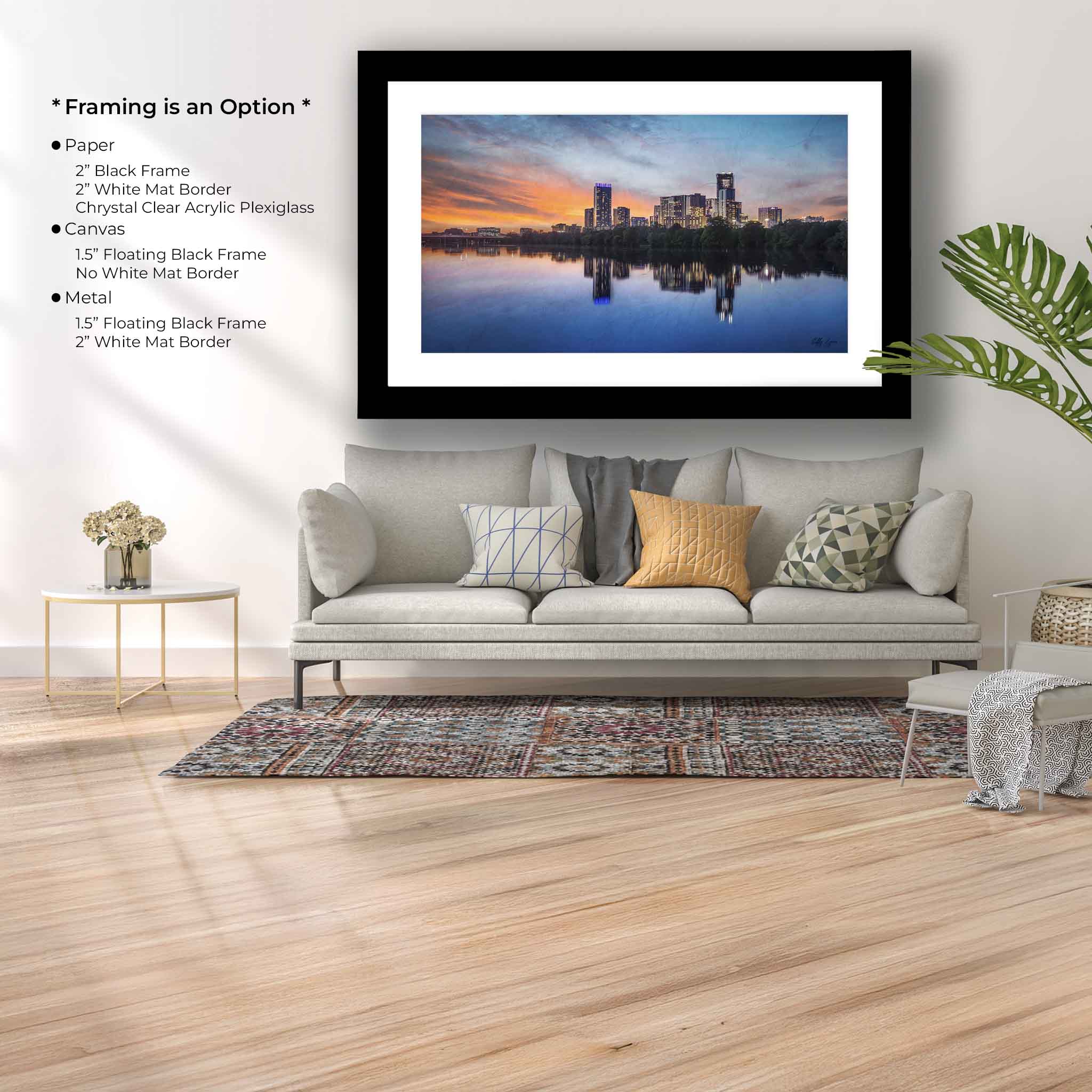Austin Skyline Sunset – Vibrant Cityscape Art | Texas Skyline Print & Riverfront Wall Decor