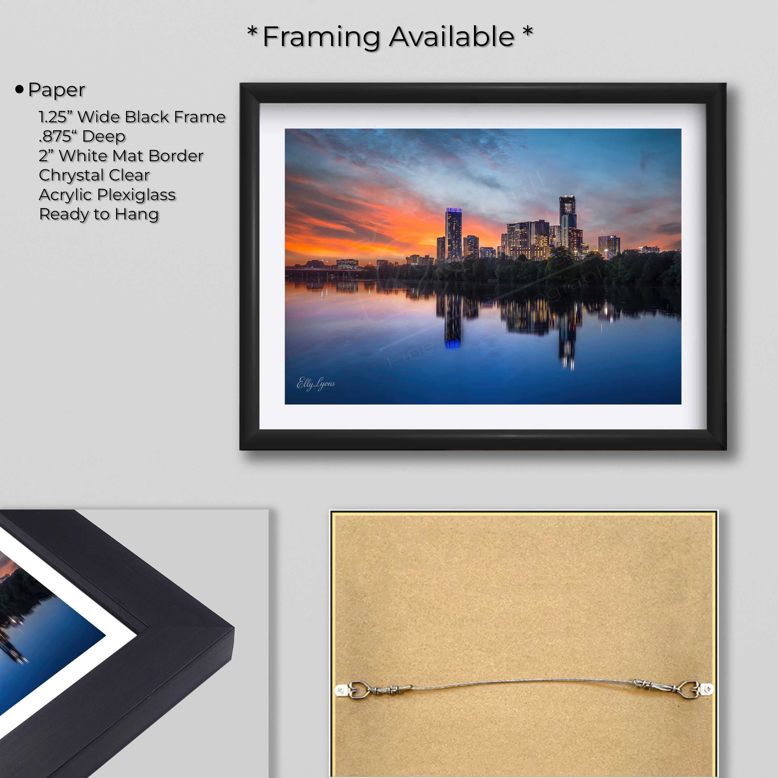 Austin Skyline Sunset  Print, Texas Riverfront Wall Decor