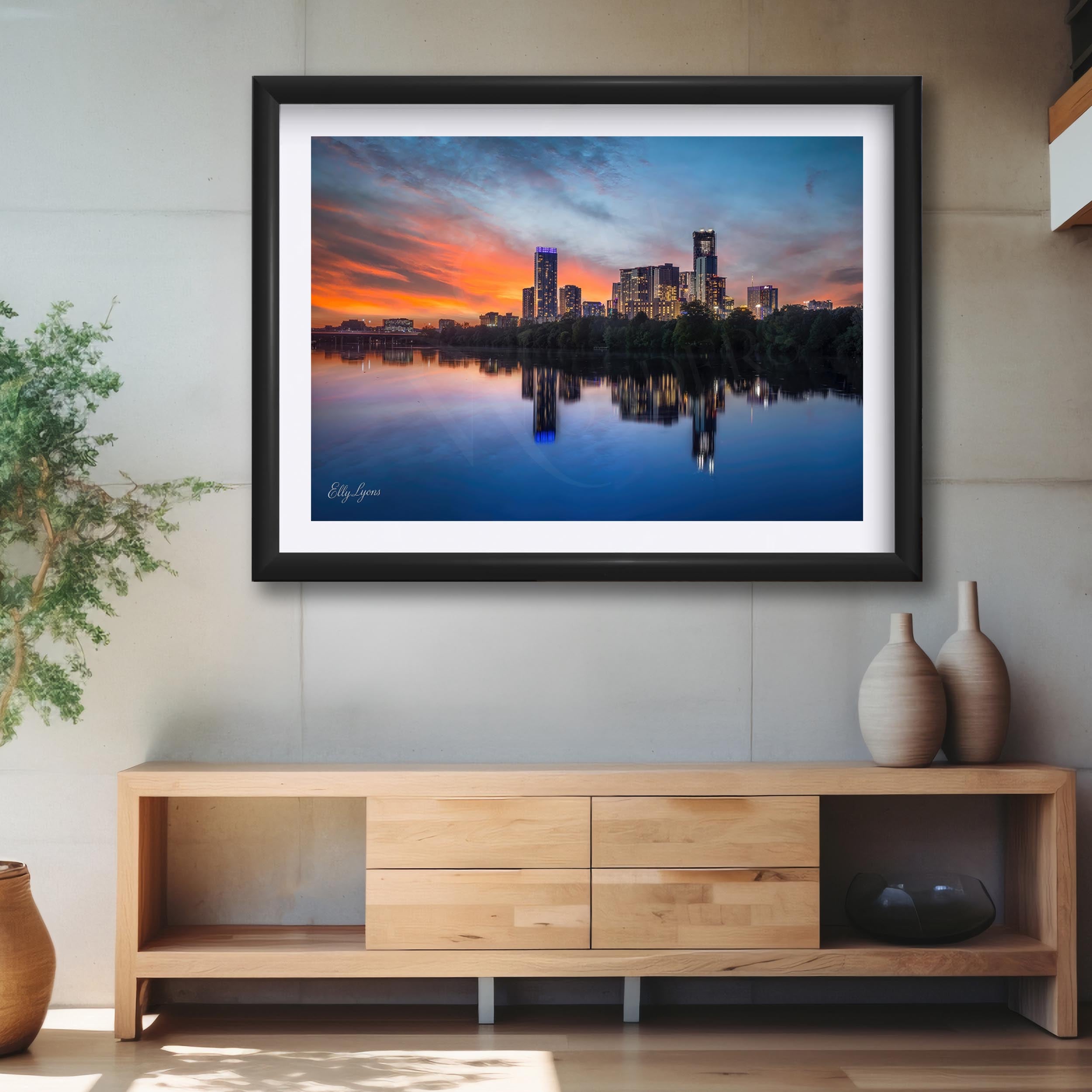 Austin Skyline Sunset  Print, Texas Riverfront Wall Decor