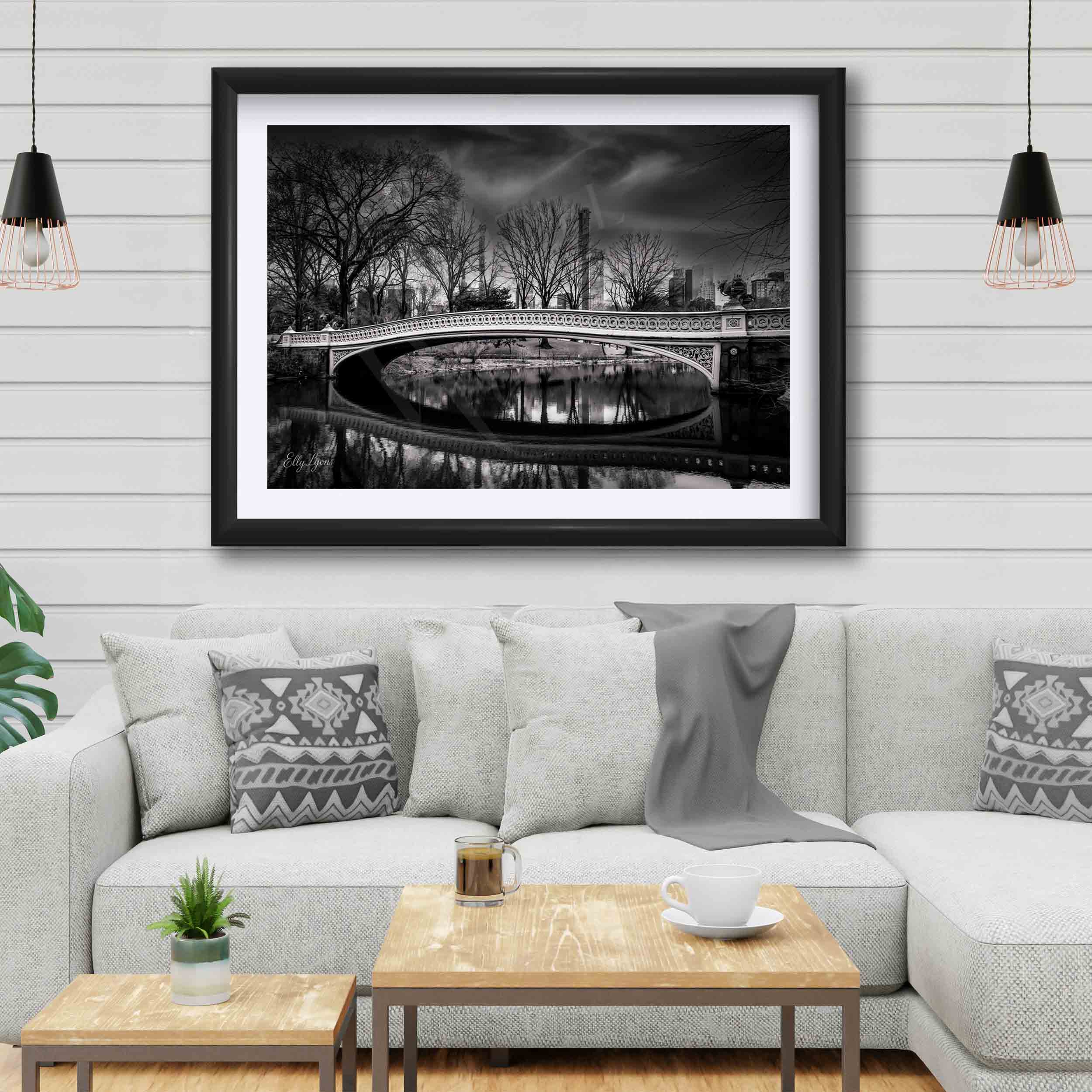Bowe Bridge at Central Park Black & White Print - "The Crossing Place, What the Water Knows"