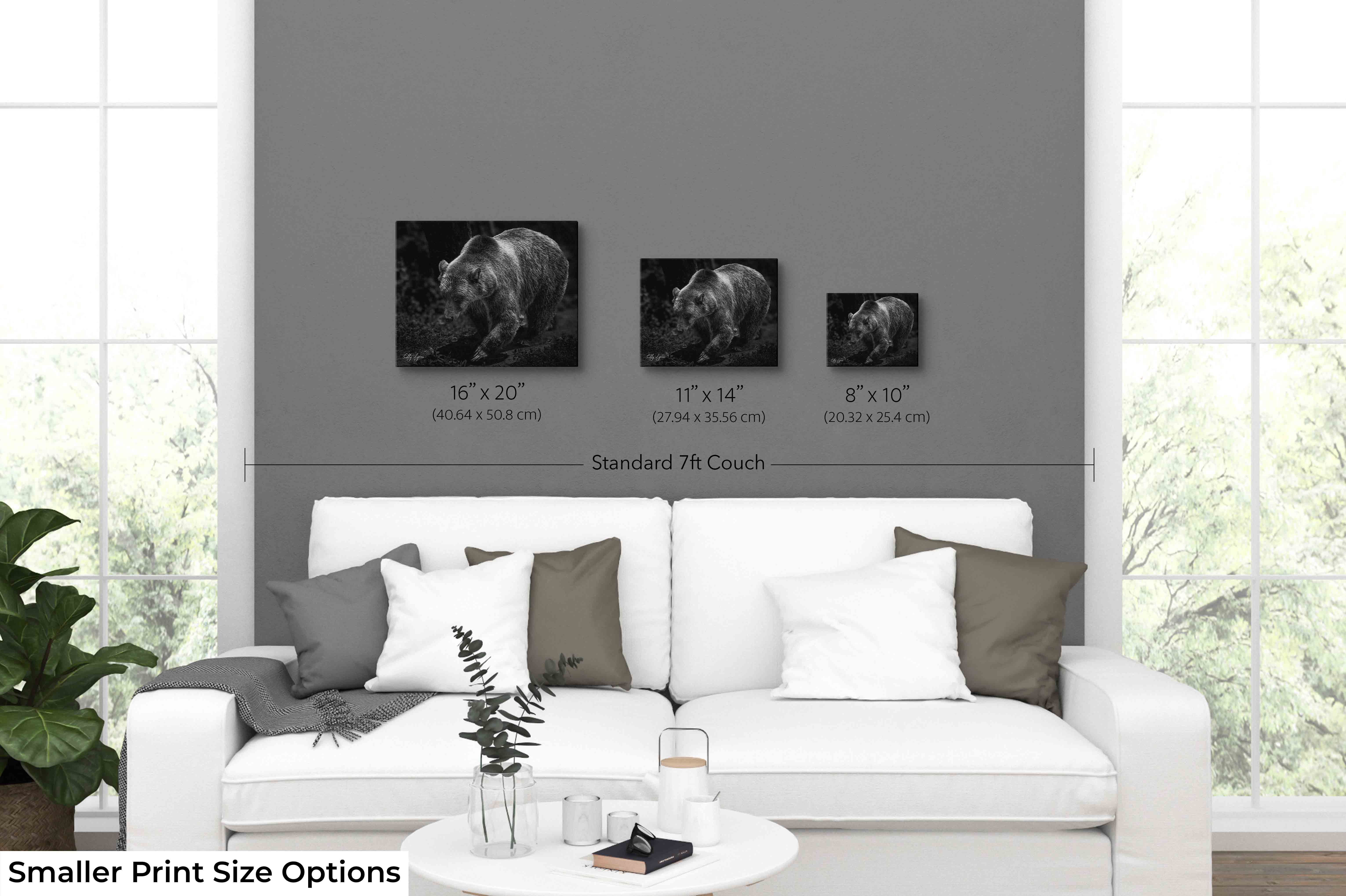 Grizzly Bear Art Print – Majestic Black and White Wildlife Wall Decor for Rustic Home