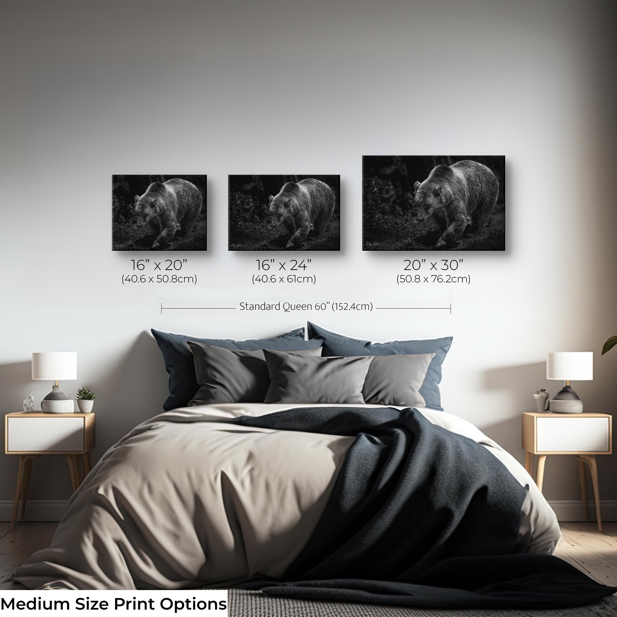 Grizzly Bear Print – Majestic Black & White Wildlife Wall Decor