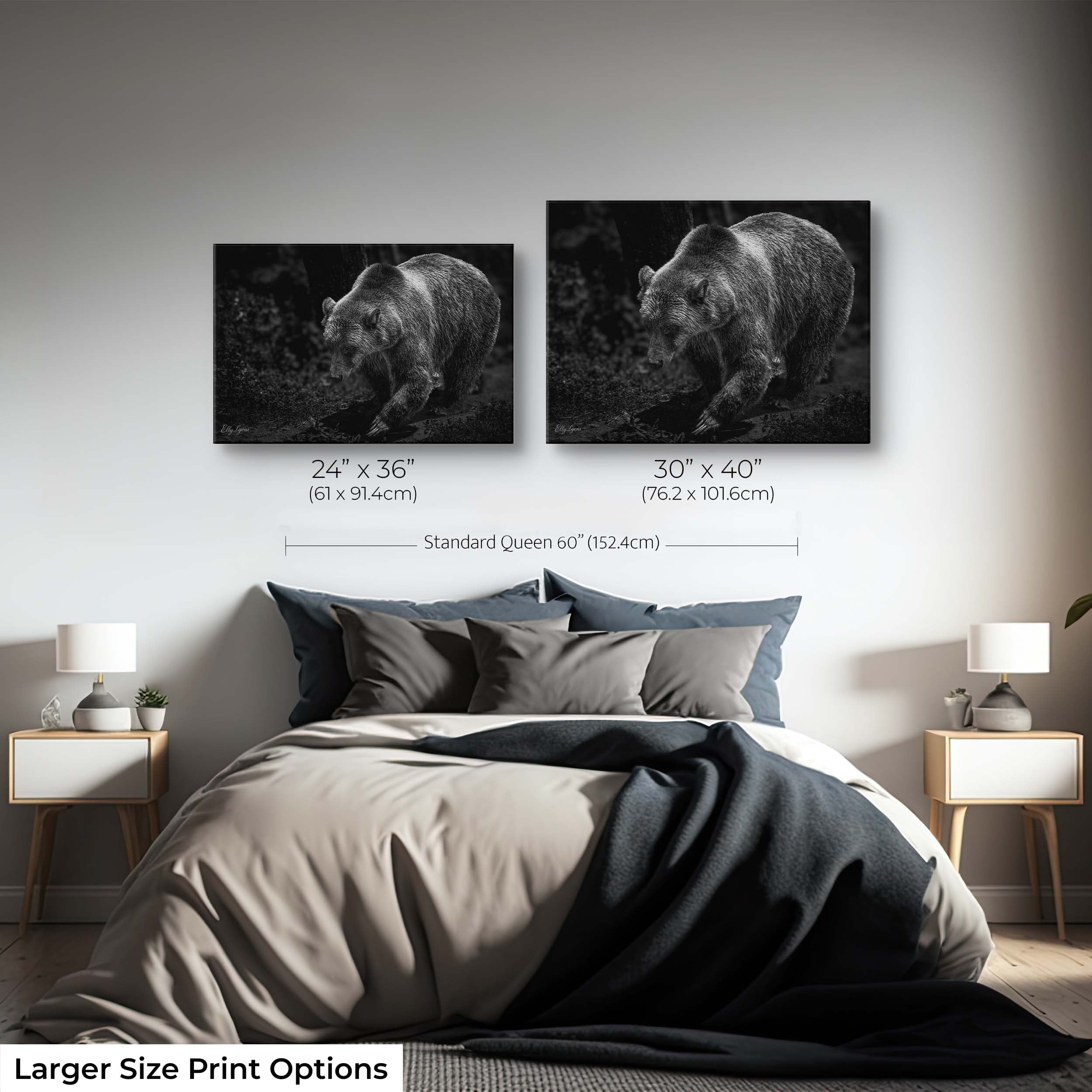 Grizzly Bear Print – Majestic Black & White Wildlife Wall Decor