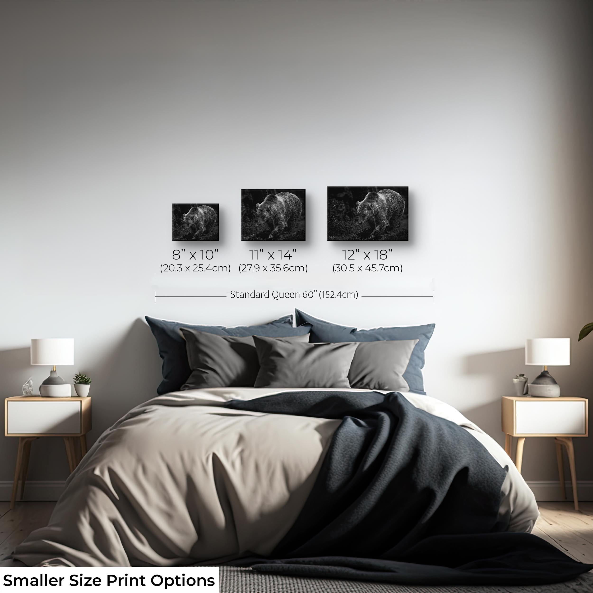 Grizzly Bear Print – Majestic Black & White Wildlife Wall Decor