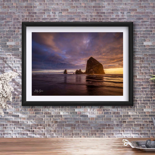 Haystack Rock Sunset Print - "Refuge in the Chaos"