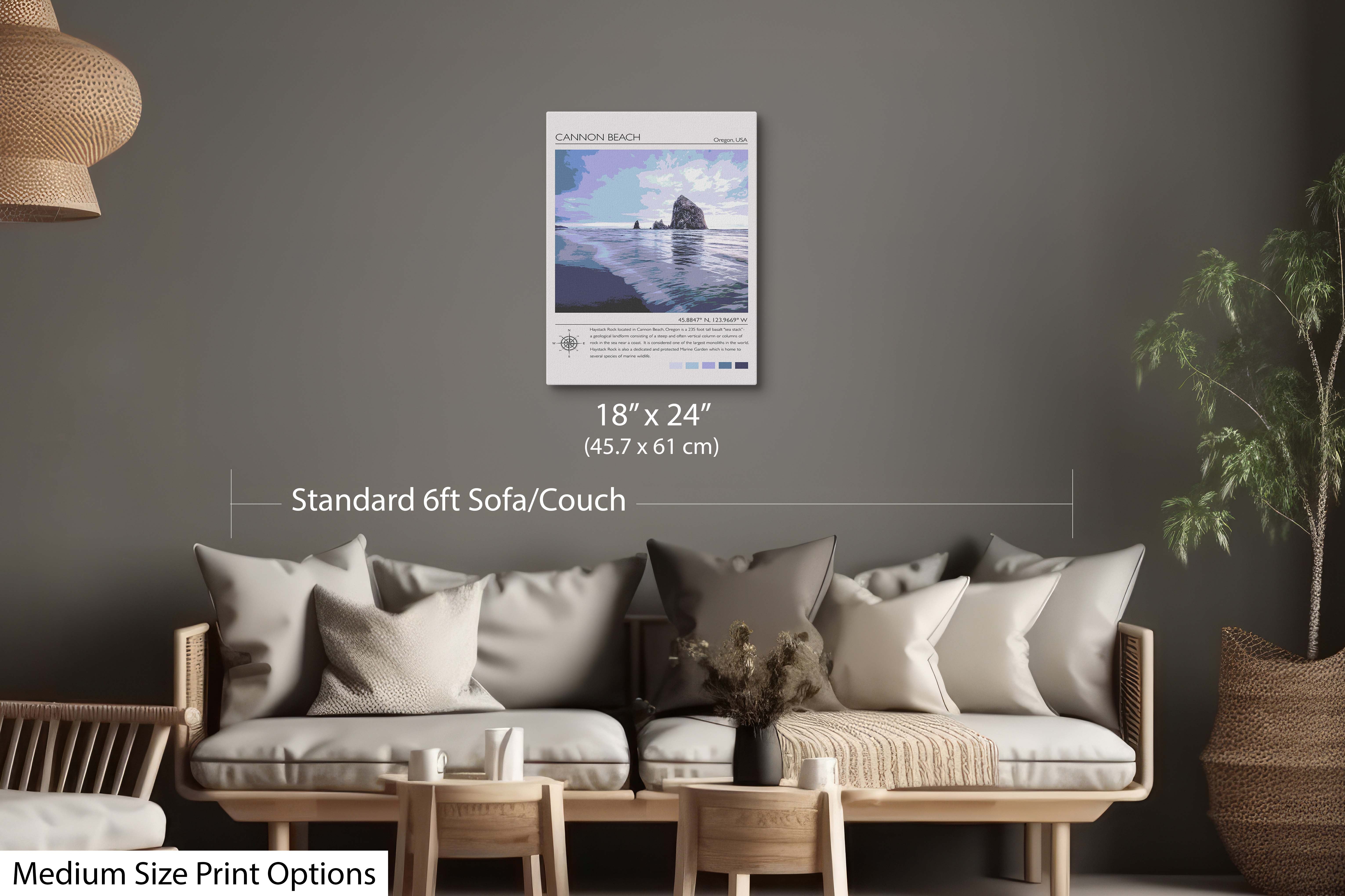 Cannon Beach Oregon Poster - Haystack Rock Illustration Travel Wall Art