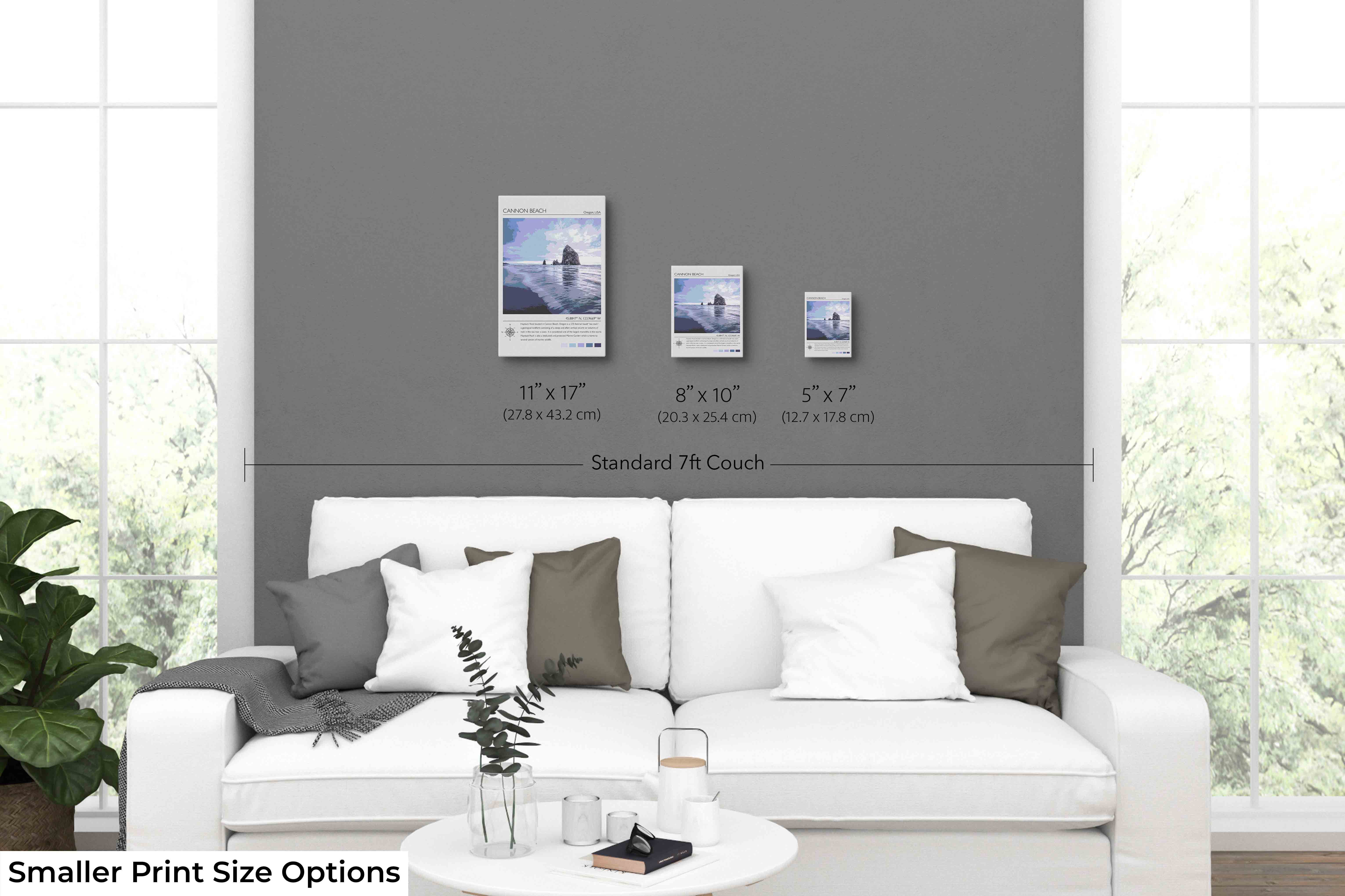 Cannon Beach Oregon Poster - Haystack Rock Illustration Travel Wall Art