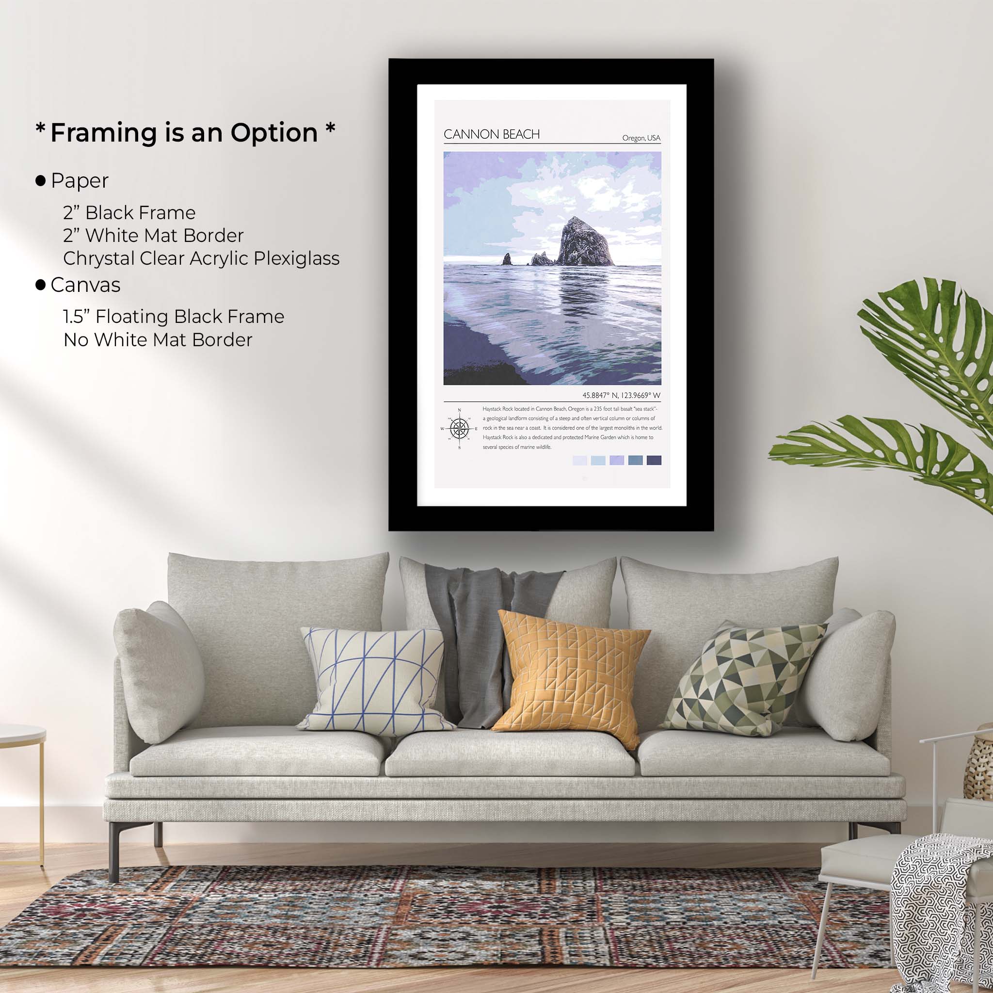 Cannon Beach Oregon Poster - Haystack Rock Illustration Travel Wall Art