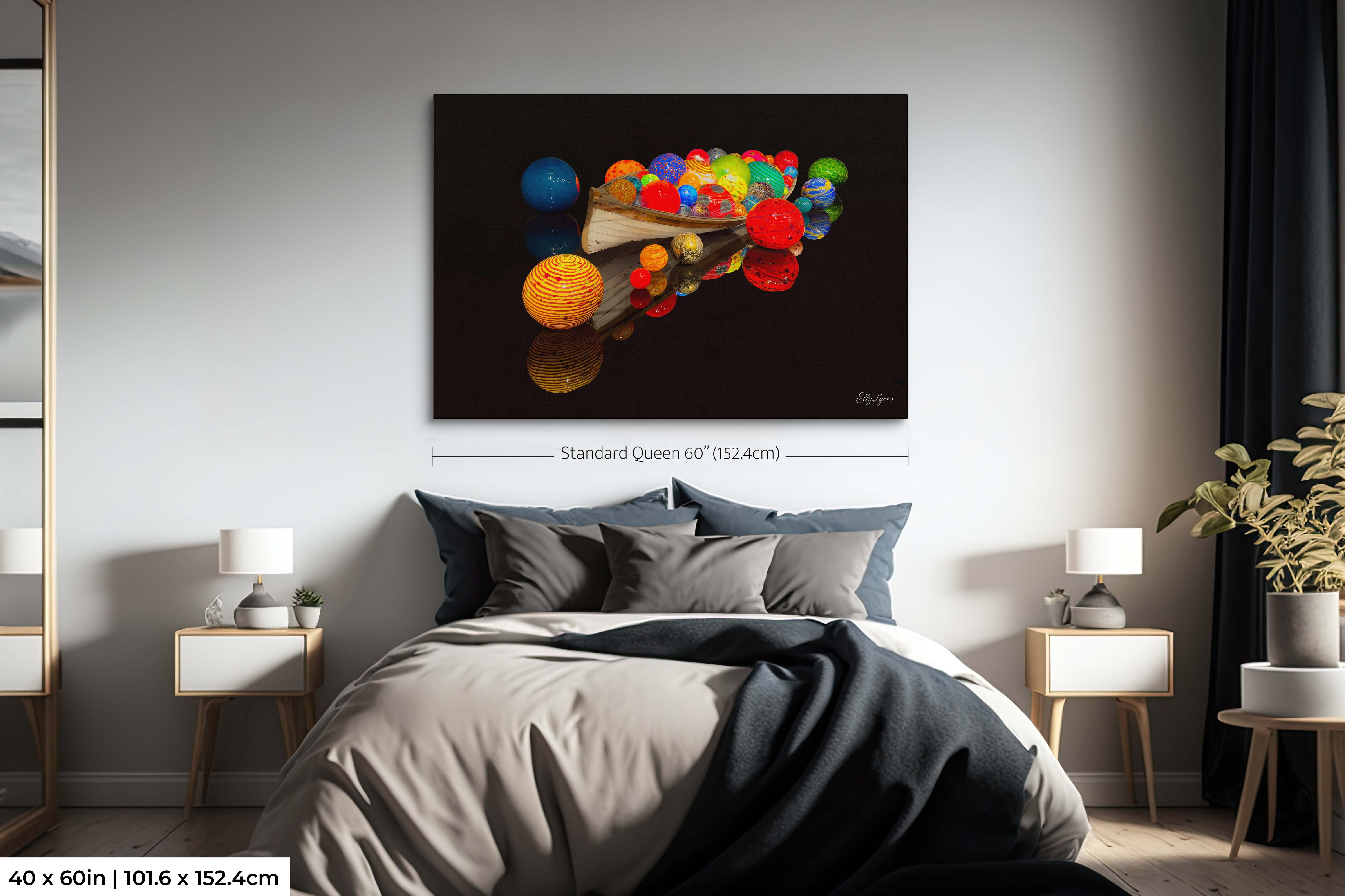 Modern Fine Art Print – Celestial Reflections Abstract Boat and Colorful Wall Art