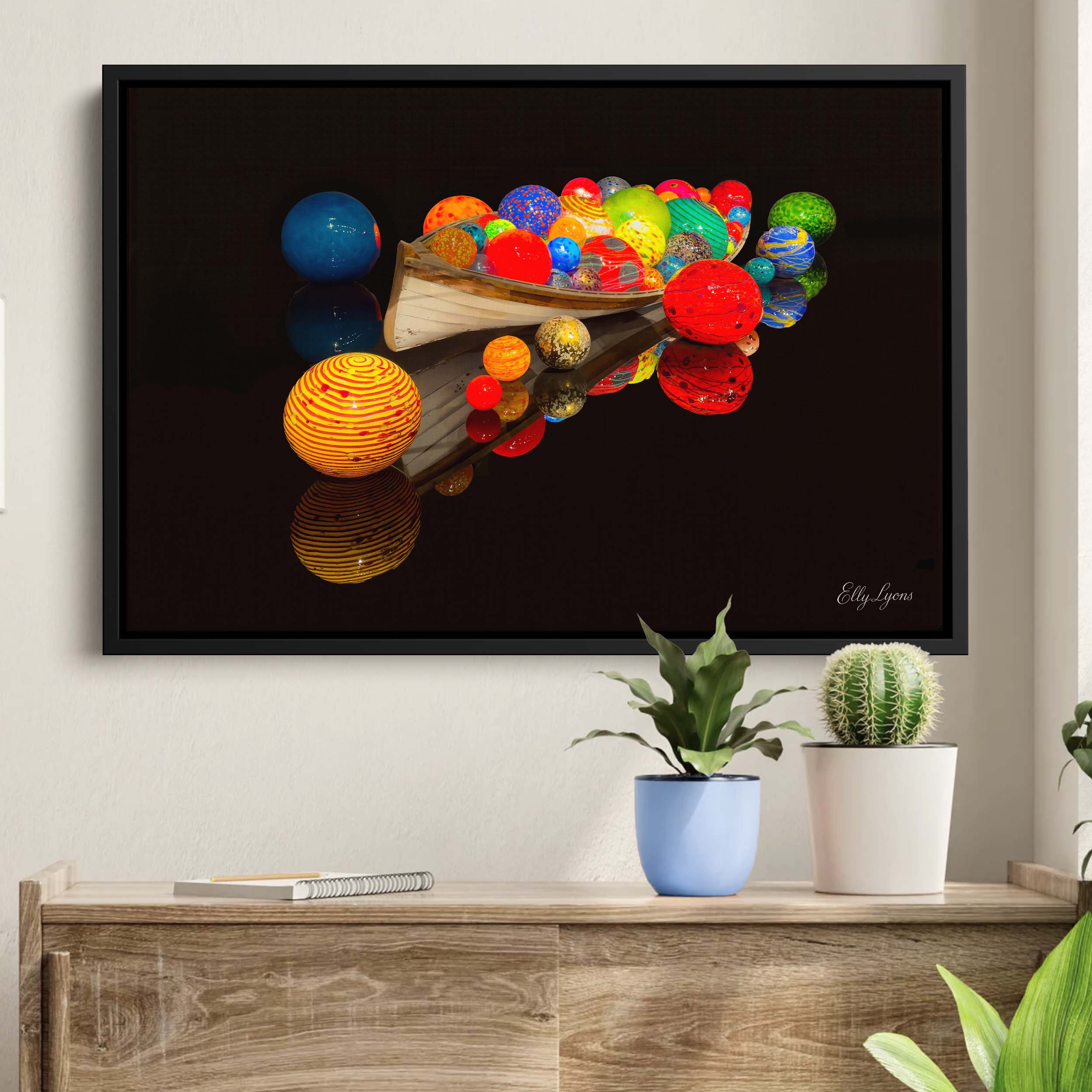 Modern Fine Art Print – Celestial Reflections Abstract Boat and Colorful Wall Art