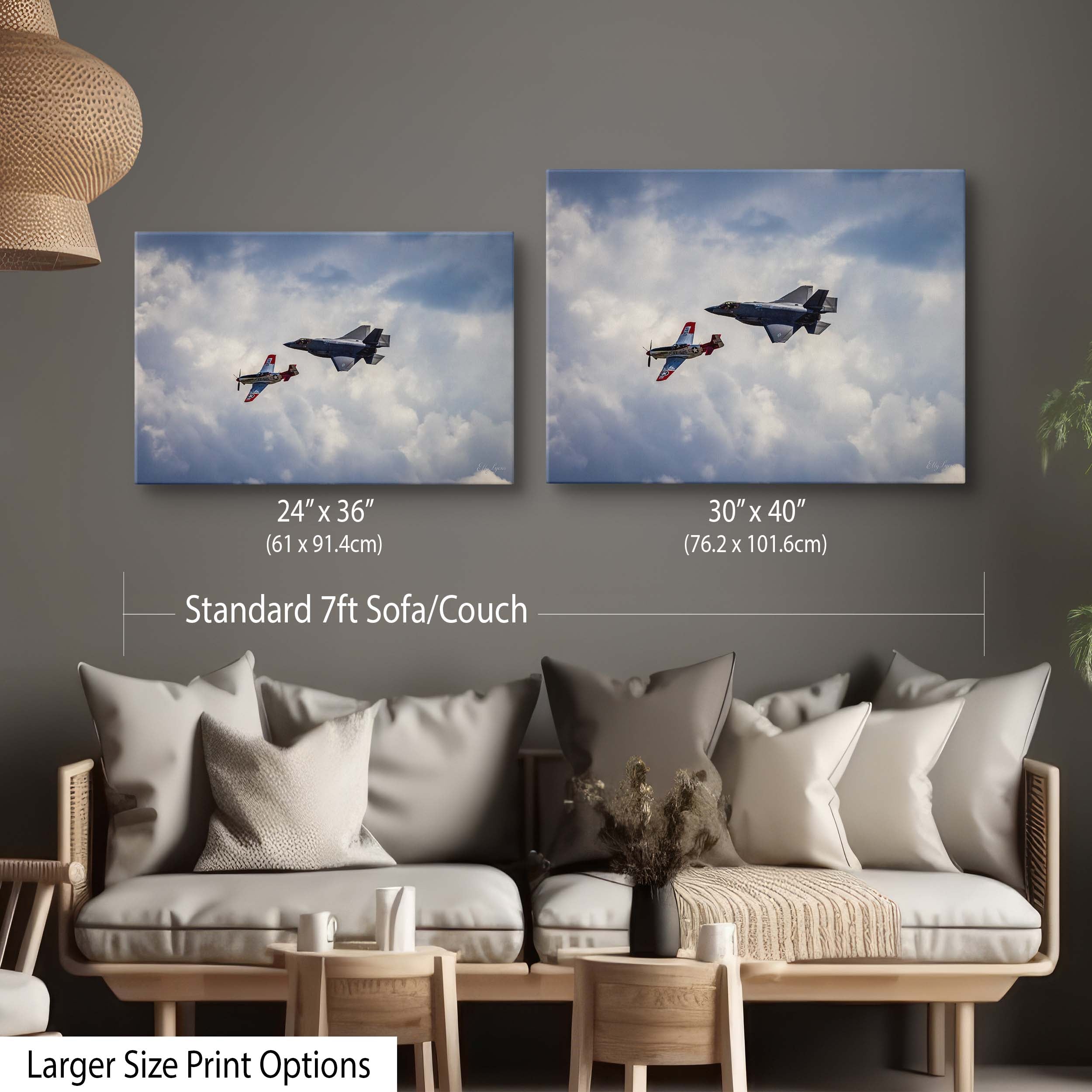 F-35 Lightning II & P-51 Mustang Heritage Flight Fine Art Print – Aviation Legacy Wall Art