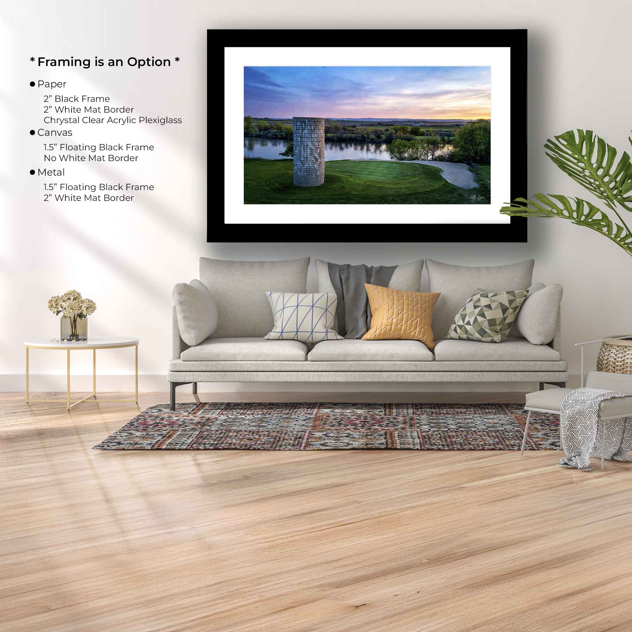 Golf Course Art Print – Silo Green Sunset Landscape | Idaho Golf Wall Decor