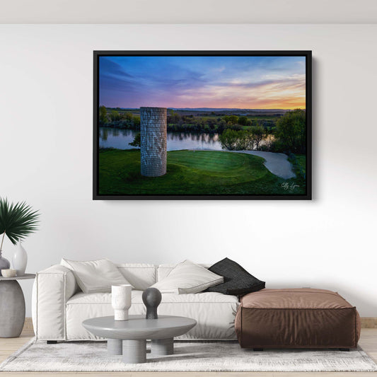 Golf Course Art Print – Silo Green Sunset Landscape | Idaho Golf Wall Decor