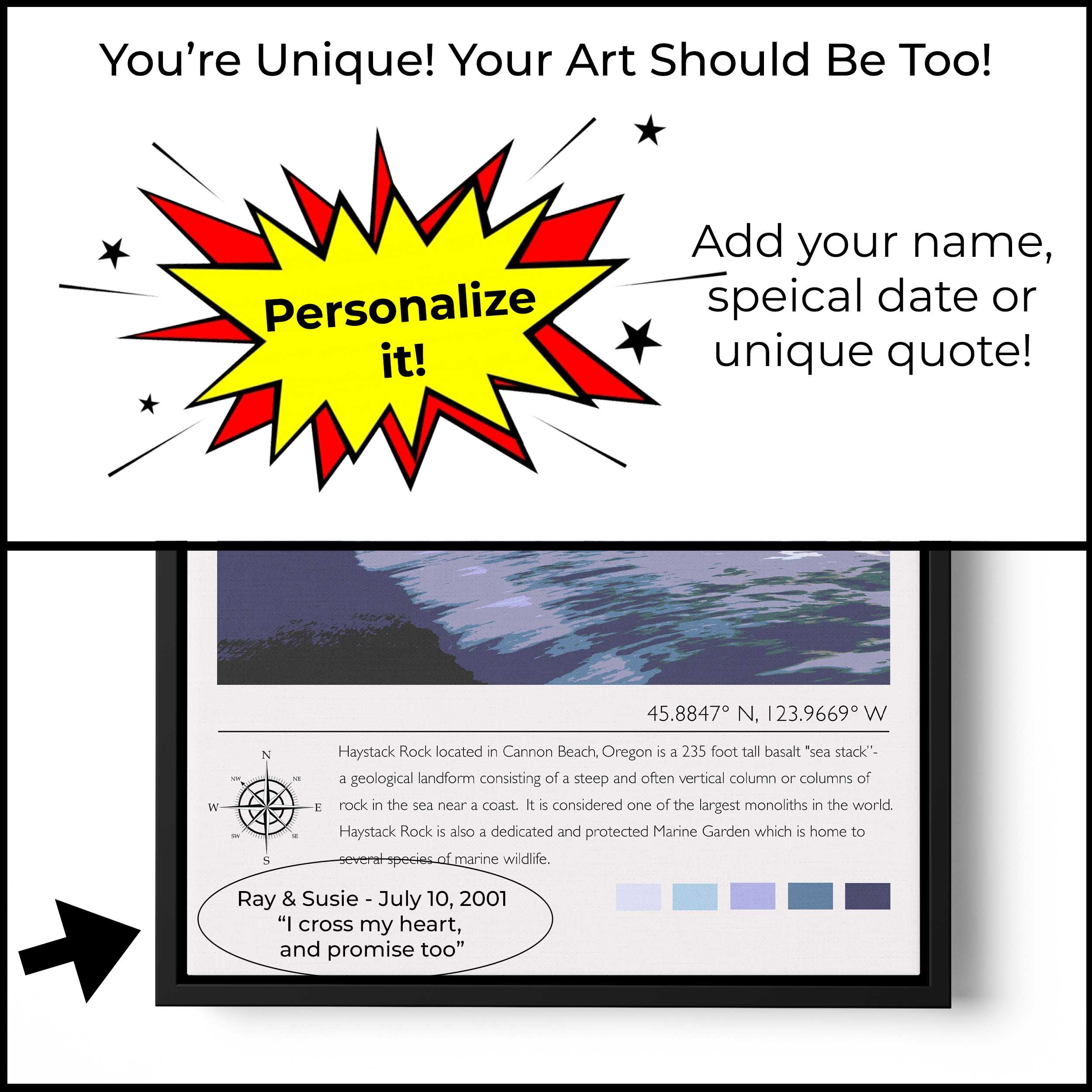 Cannon Beach Oregon Poster - Haystack Rock Illustration Travel Wall Art