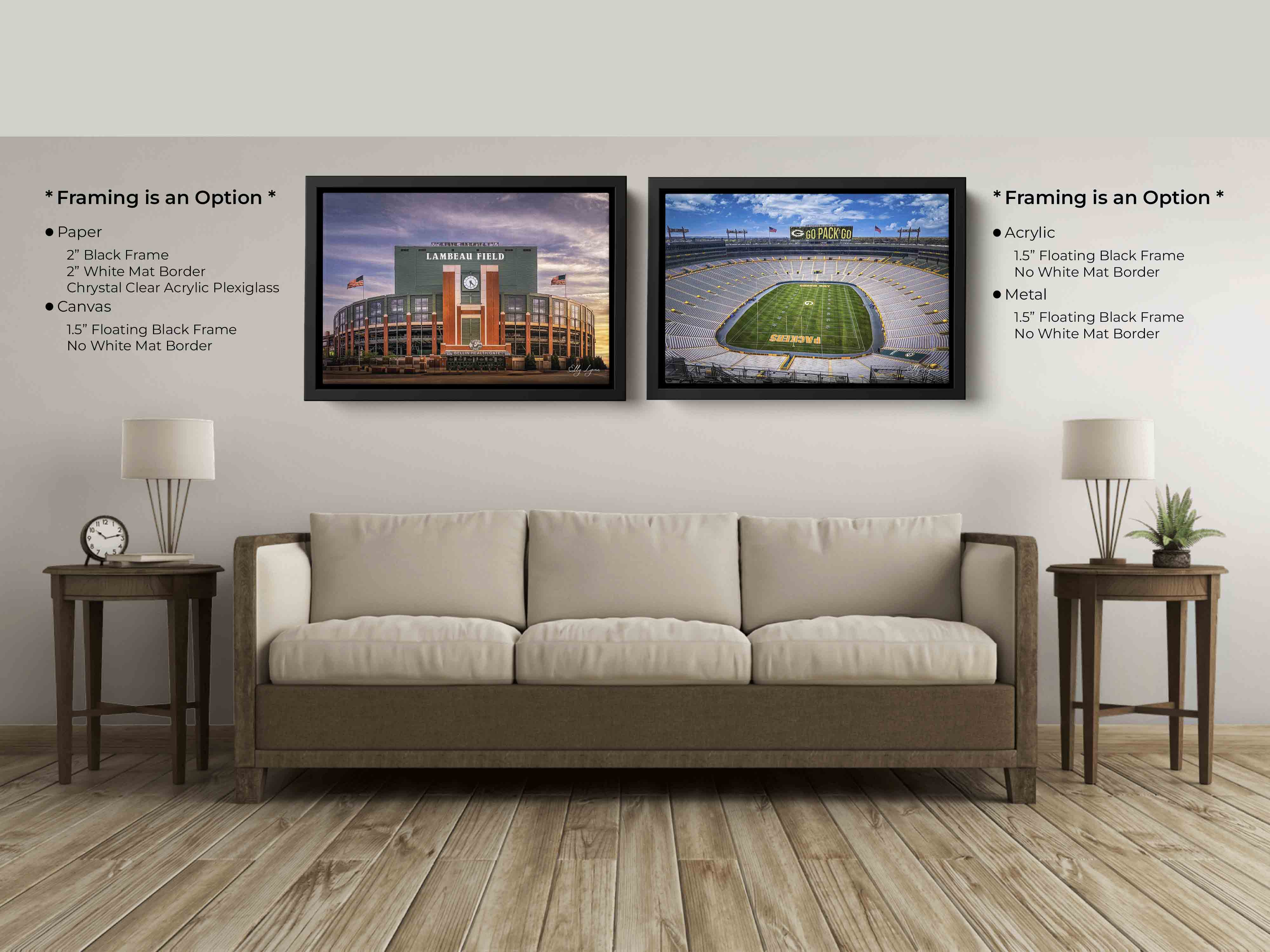 Lambeau Field Green Bay Print Set - Packers Stadium Wall Art Decor