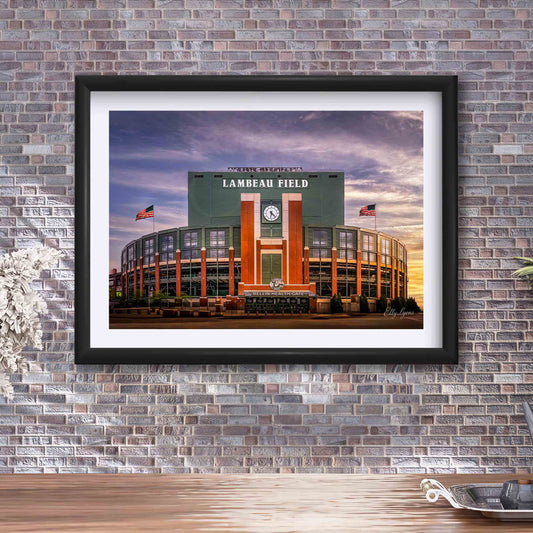 "Sacred Ground Green & Gold" - Lambeau Field at Sunset