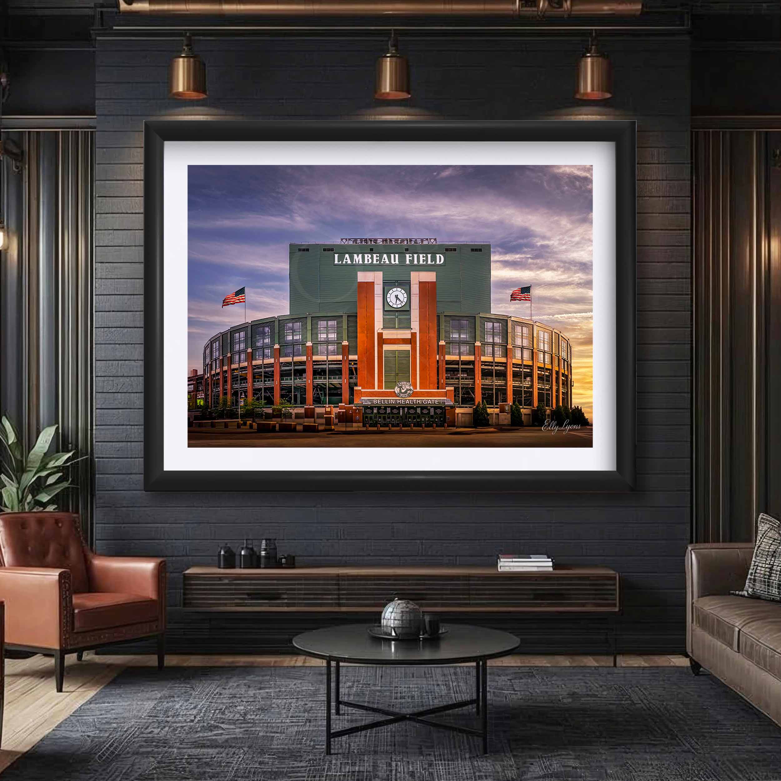 Lambeau Field Sunset Print - "Sacred Ground Green & Gold"