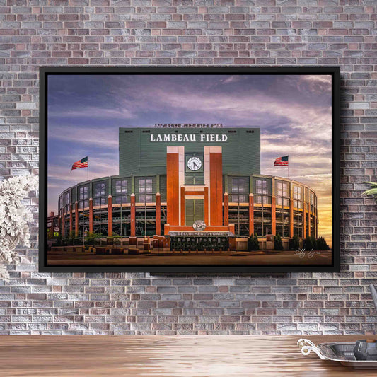 "Sacred Ground Green & Gold" - Lambeau Field at Sunset