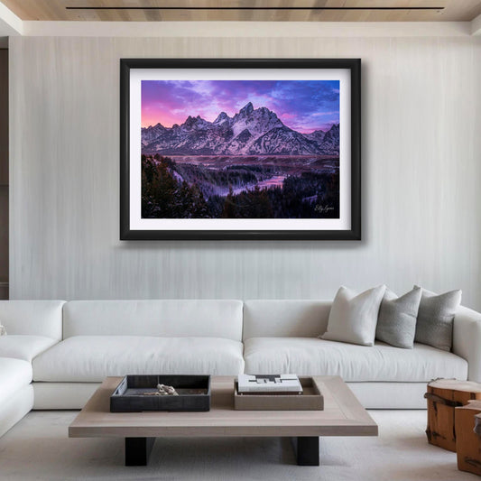 Grand Teton Winter Alpenglow Print - Wyoming Landscape Wall Decor