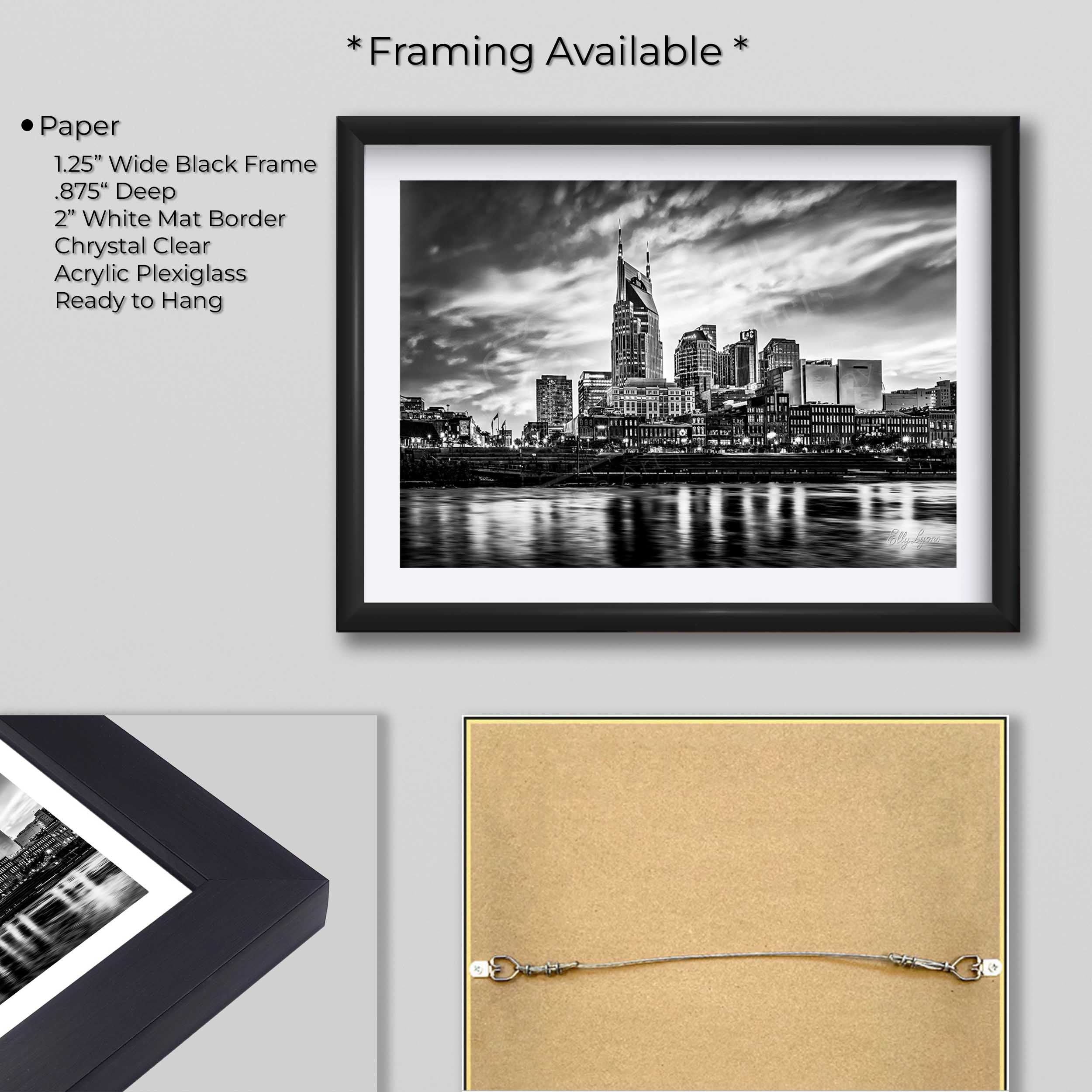 Nashville Skyline Black & White Print - "City of Echoes"