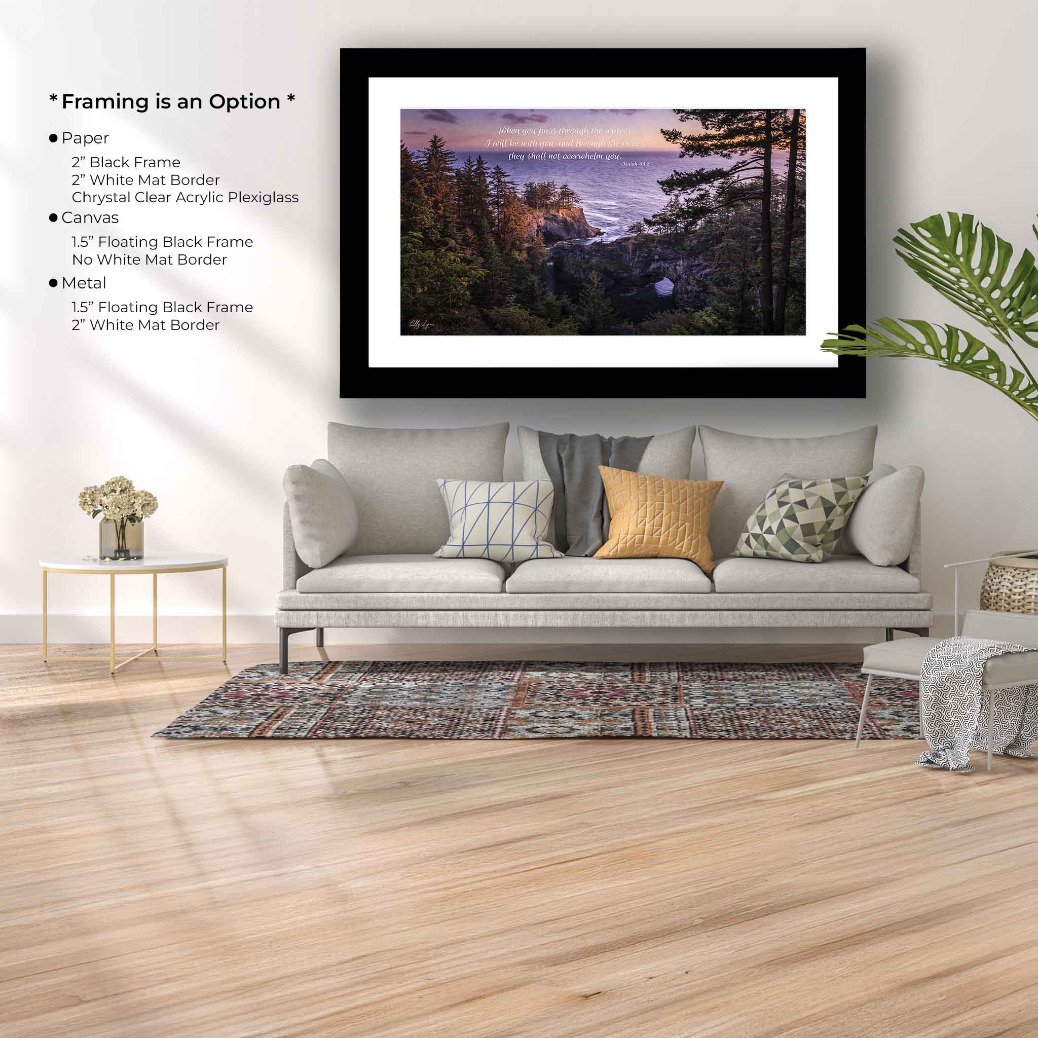 Christian Wall Art – Coastal Fine Art Print with Isaiah 43:2 Scripture