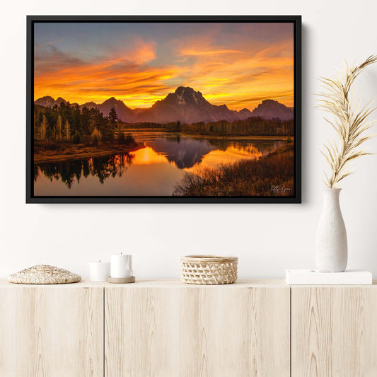 Grand Teton Art Print – Oxbow Bend Autumn Sunset Canvas | Scenic Mountain Decor
