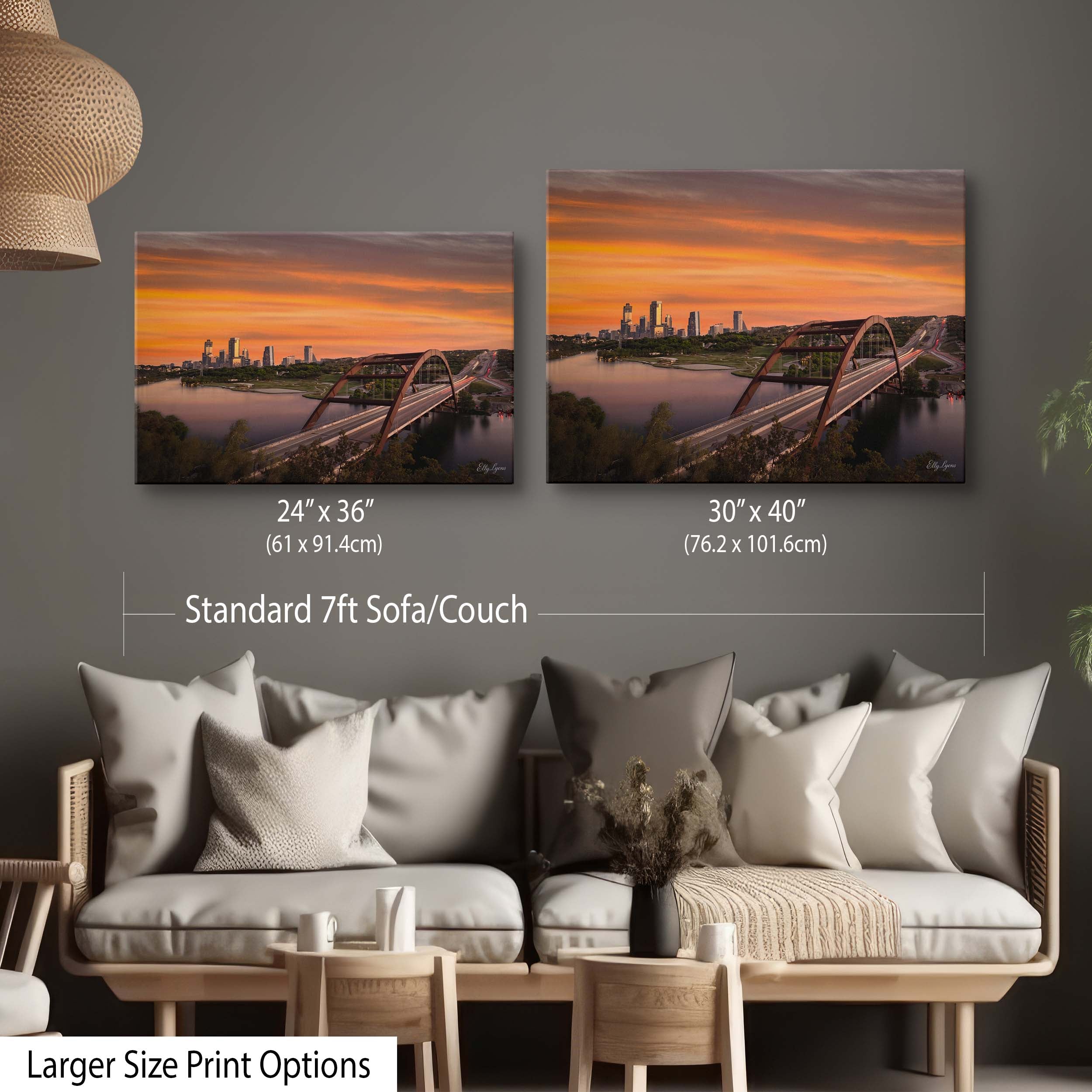 Pennybacker Bridge Print, Austin Skyline Sunset Wall Decor
