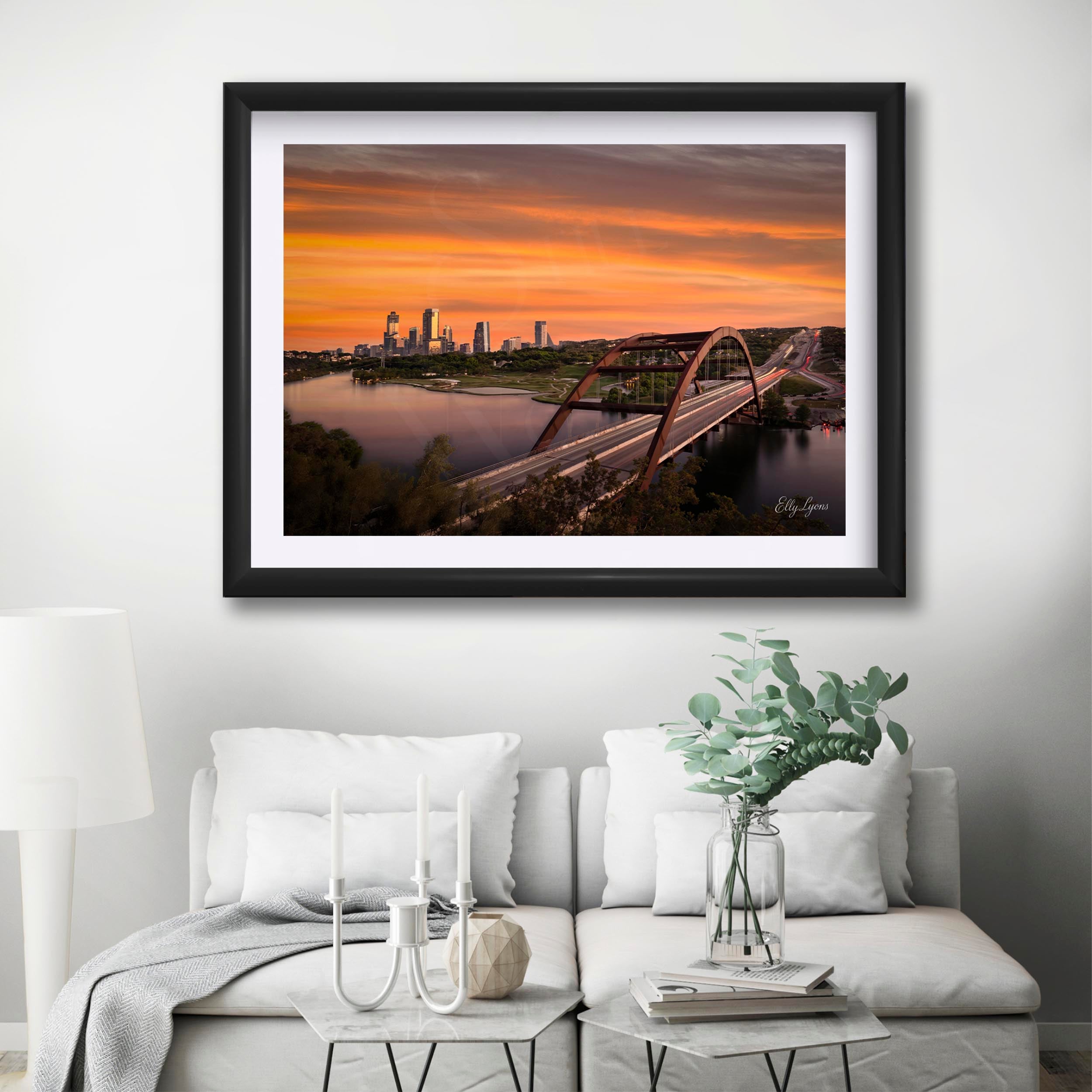 Pennybacker Bridge Print, Austin Skyline Sunset Wall Decor