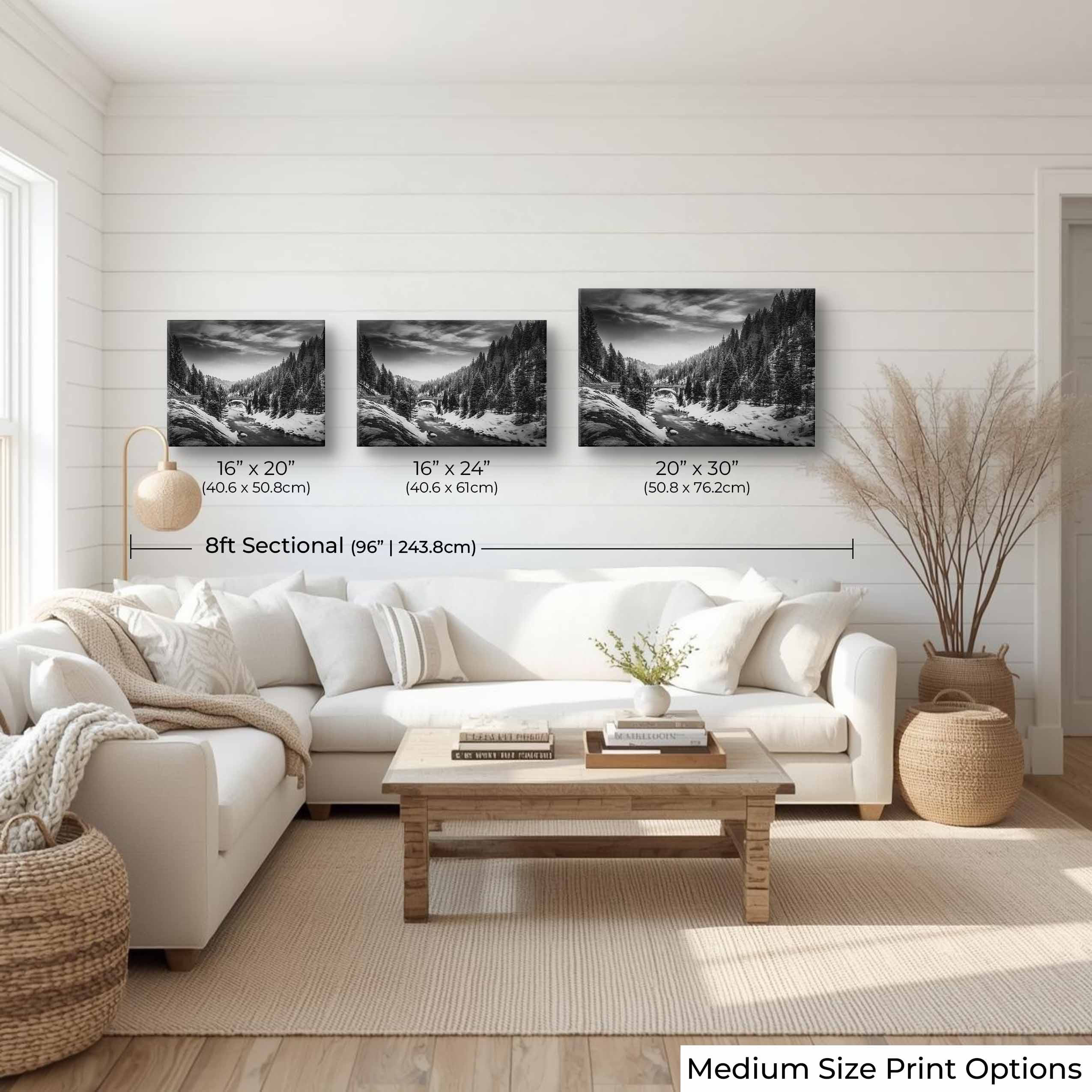 Rainbow Bridge Idaho Black & White Art Print – McCall Winter River Landscape