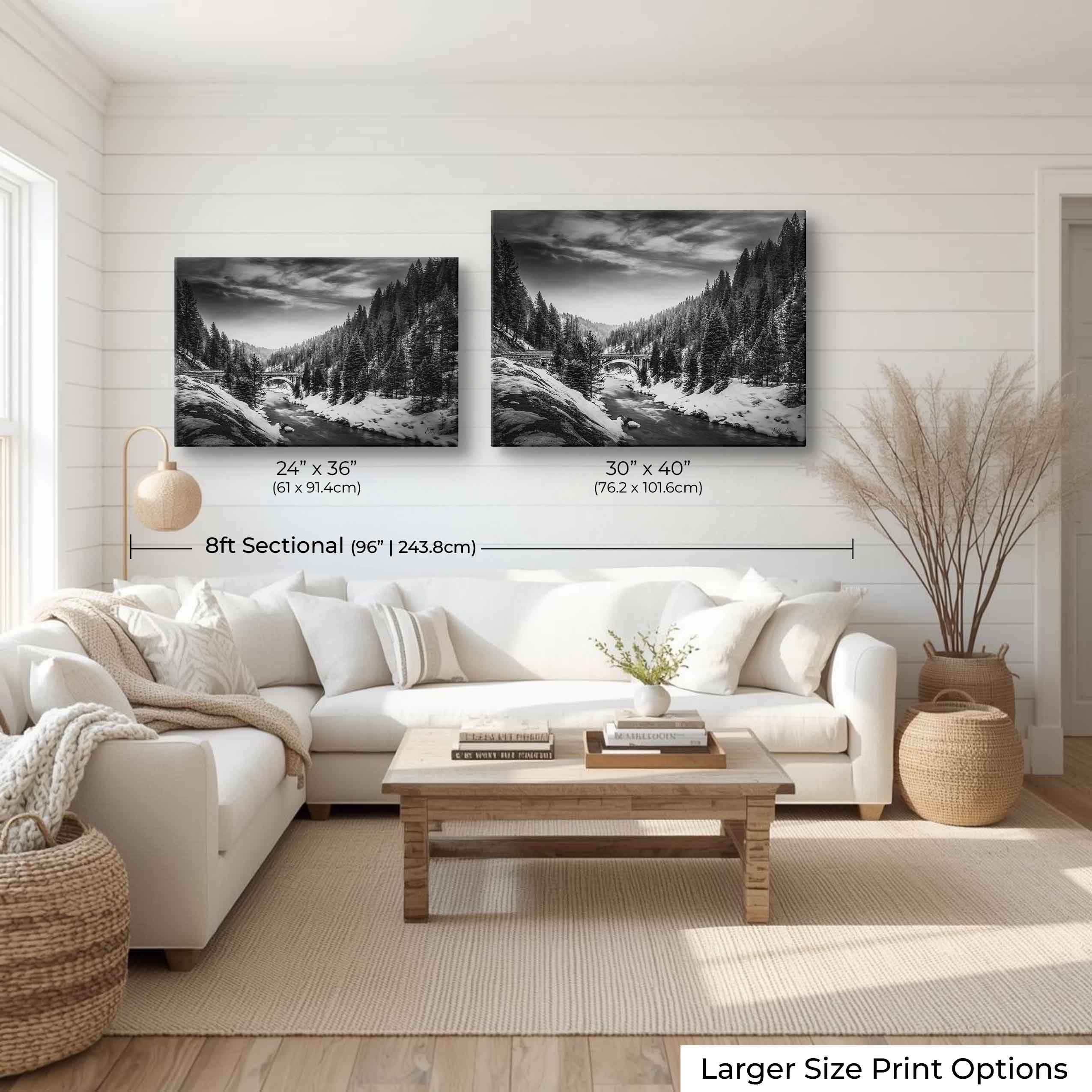 Rainbow Bridge Idaho Black & White Art Print – McCall Winter River Landscape