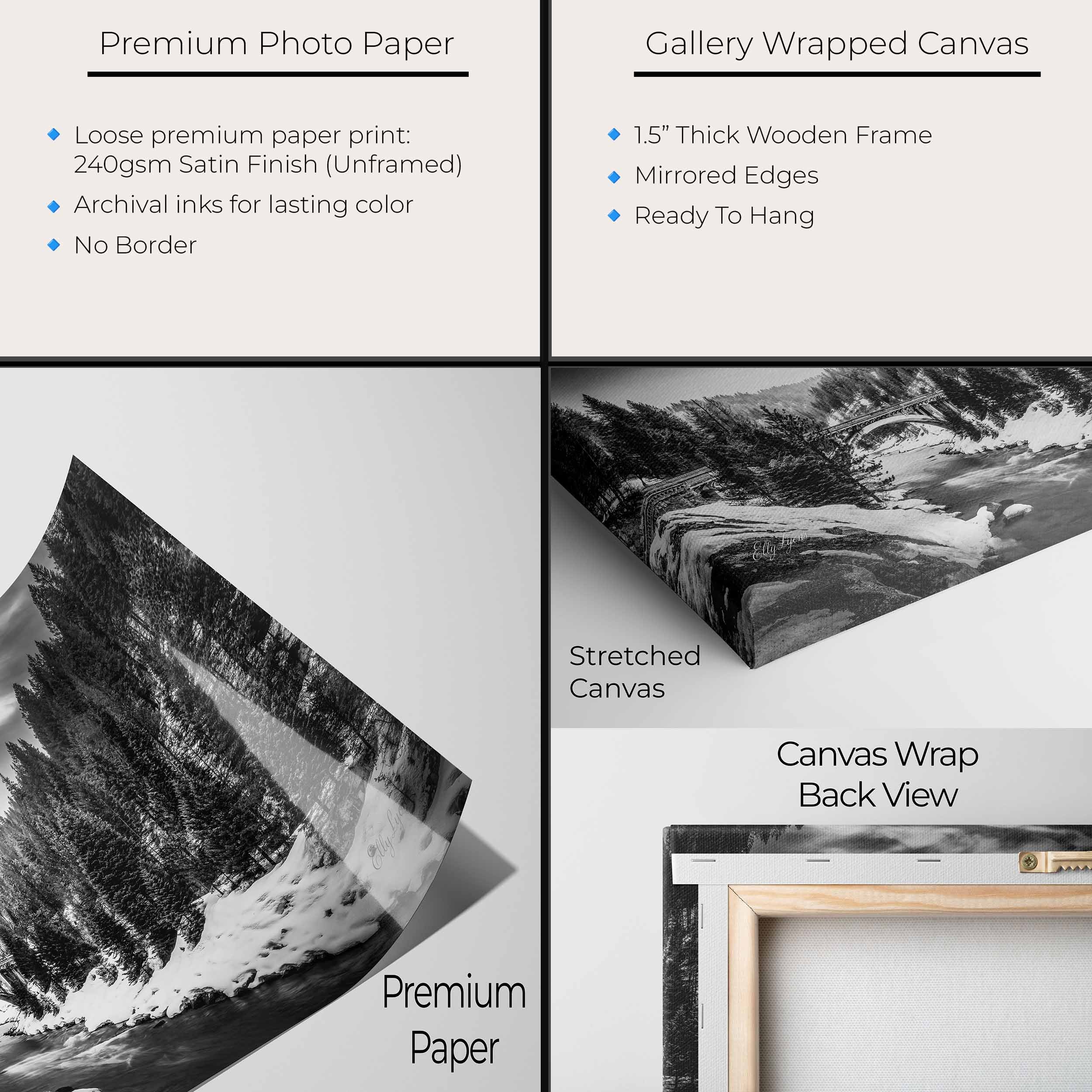 Rainbow Bridge Idaho Black & White Art Print – McCall Winter River Landscape