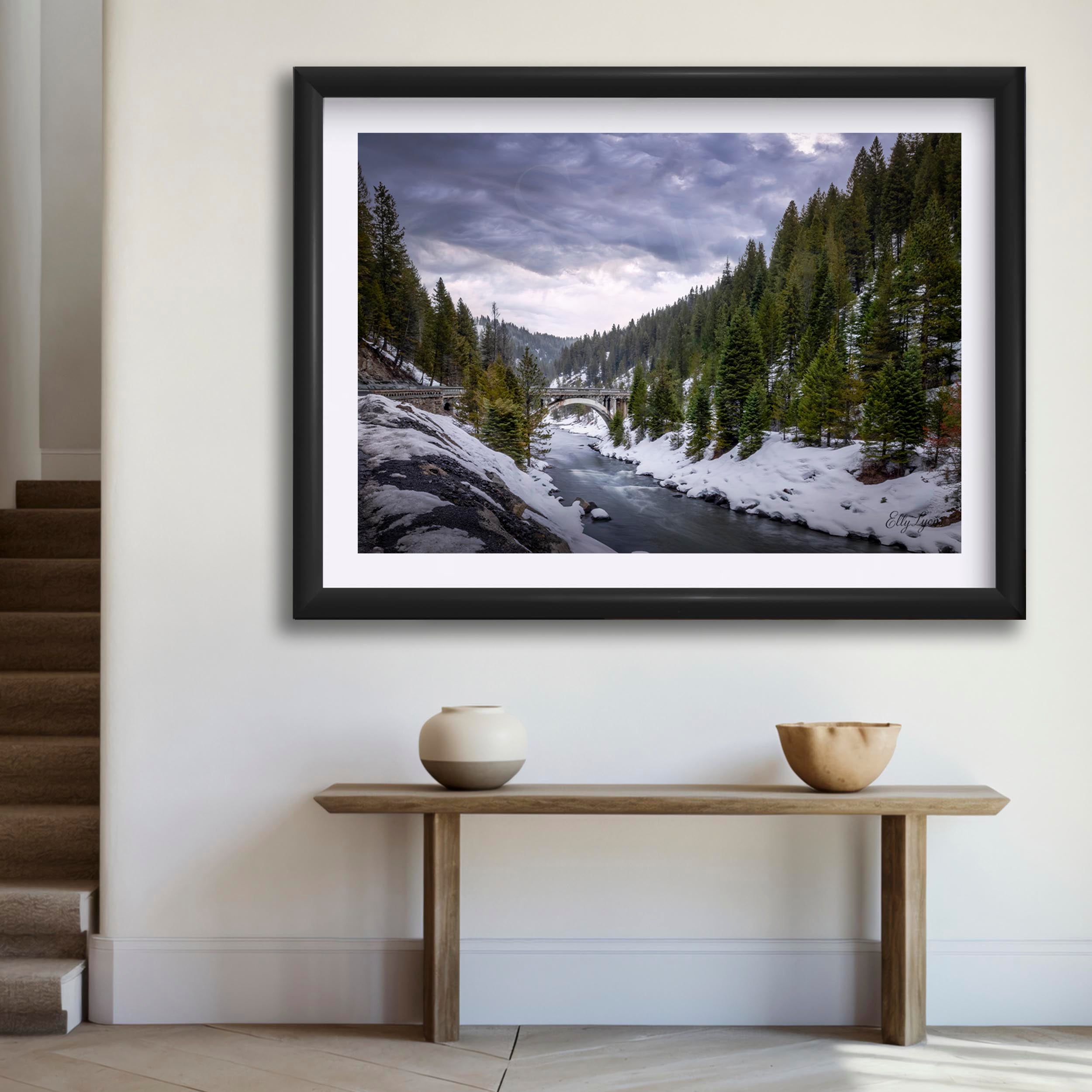 Rainbow Bridge Idaho Print – Historic McCall Winter River Landscape Decor