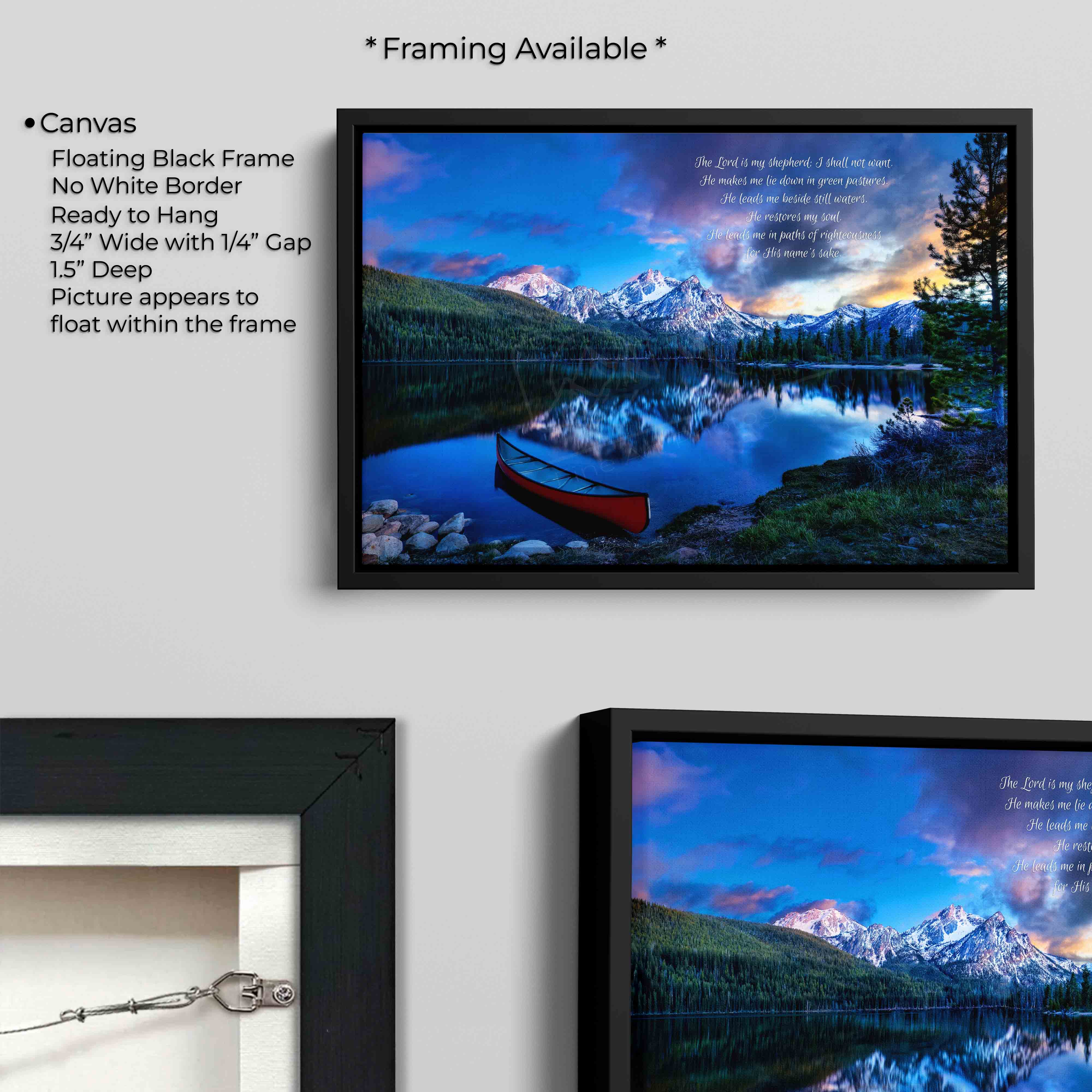 Serene Sunset Mountain Lake Print Featuring Psalm 23:1-3 Scripture